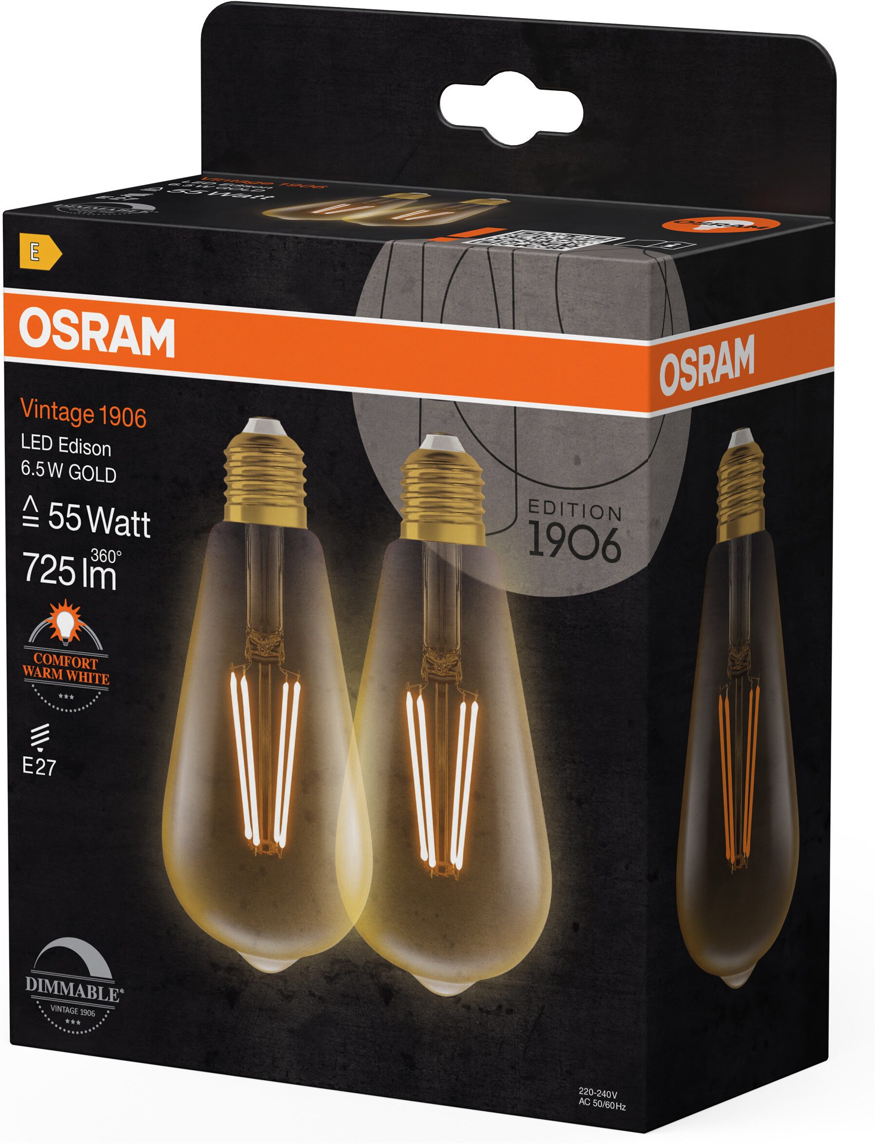 Osram LED-Filament 1906Vintage Edition goldenes Glas, E27, 2 St., Warmweiß