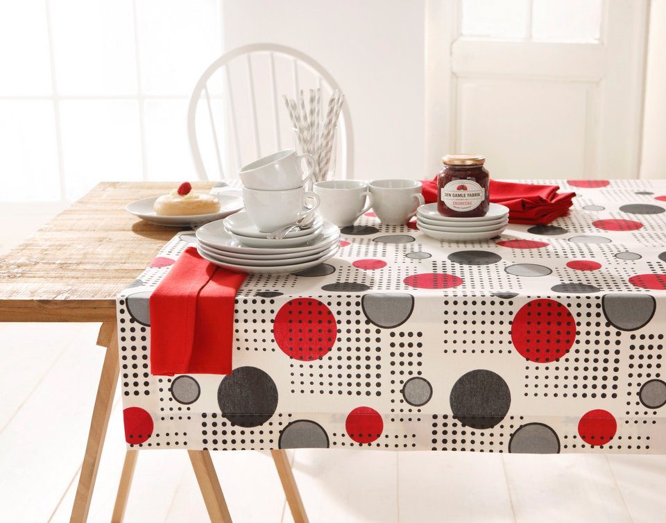 Tischdecke Tischläufer rot gepunktet modern Stoff 130 x 40 cm Kitchen Linen  & Textiles Home & Garden
