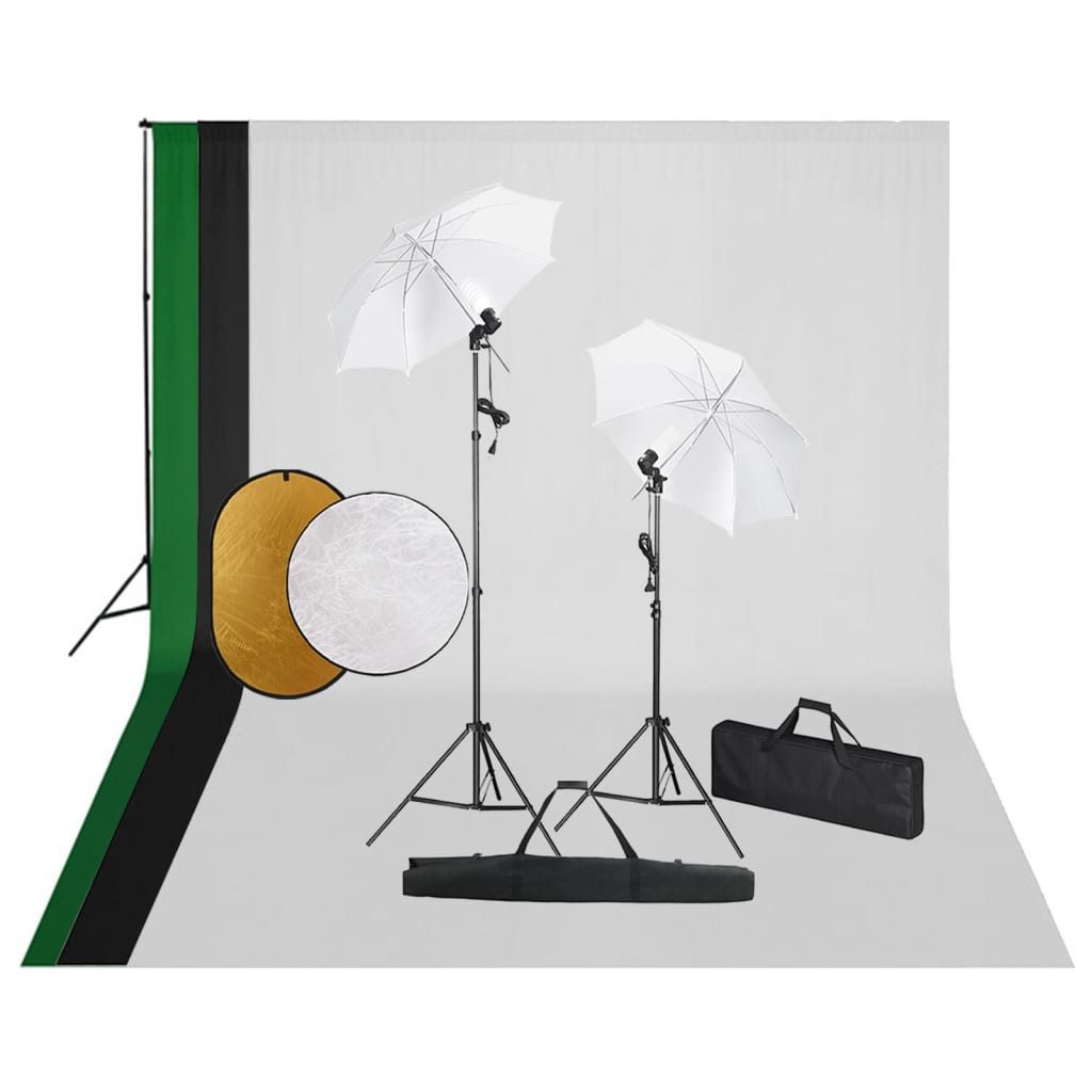 vidaXL Fotohintergrund 500 x 300 cm Fotostudio Set mit Leuchten Hintergrund und Reflektor