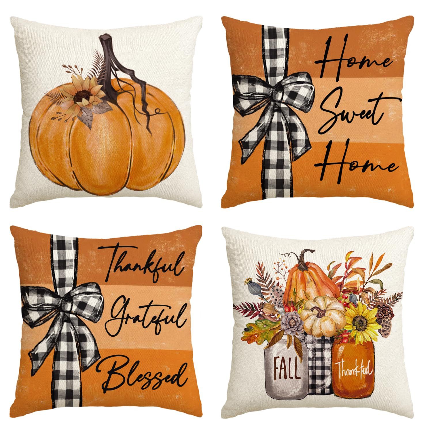 Sorvyzxn Kissenbezüge Halloween Kissenbezug 45 x 45 cm 4er Set Herbst-Kürbis-Kissenbezüge, (4 Stück), Blumendekorationen für Schlafzimmer Wohnzimmer Couch Zierkissen