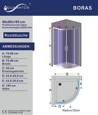 AQUABATOS Runddusche Viertelkreis Duschkabine Schwarz 80x80 90x90 Schiebetür Drehtür Glas, erhältlich in Silber matt/Schwarz matt/Chromoptik, Sicherheitsglas