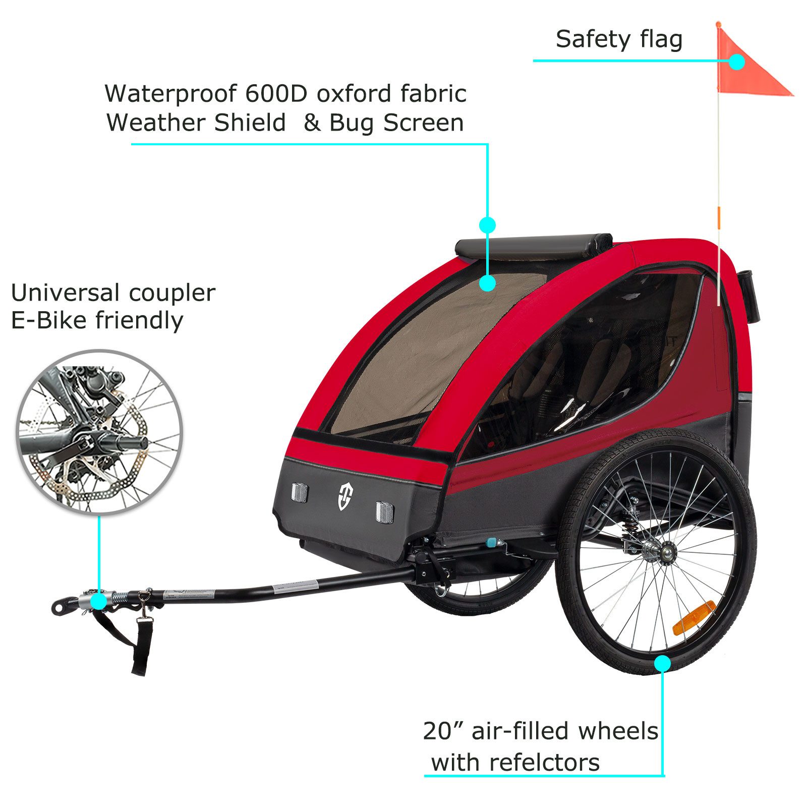 TIGGO Fahrradkinderanhänger Fahrradanhänger Kinderfahrradanhänger mit Buggy Set + Federung, geeignet für 1-2 Kinder