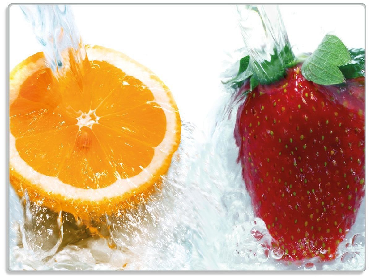 Wallario Schneidebrett Frische Früchte übergossen mit Wasser I, ESG-Sicherheitsglas, (inkl. rutschfester Gummifüße 4mm, 1-St), 30x40cm