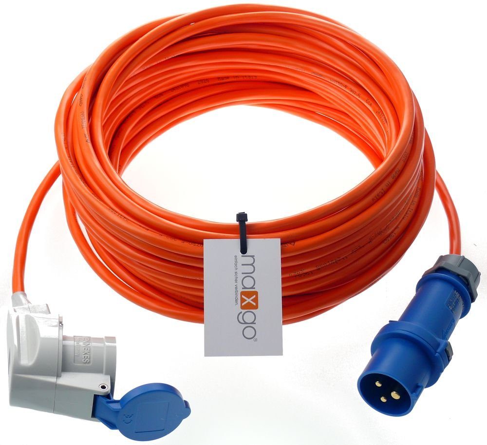 maxgo® CEE-Verlängerungsleitung Stecker-CEE-Winkelkupplung H07BQ-F 3G1,5 5m Elektro-Kabel, (500 cm)
