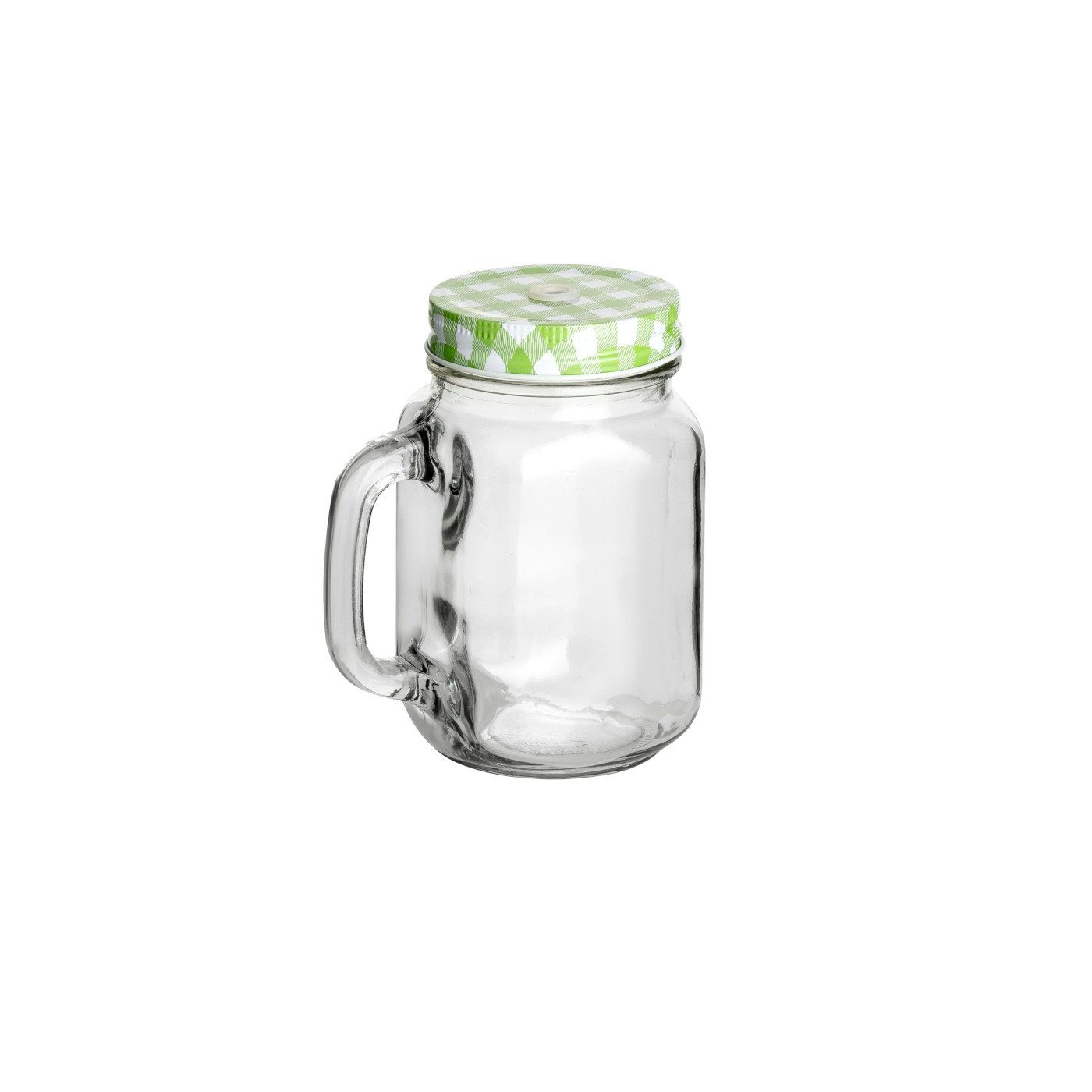 gouveo Gläser-Set Trinkgläser 110 ml mit Schraubdeckel - Kleines Trinkglas mit Henkel, 12-tlg., 12er Set, grün/silber