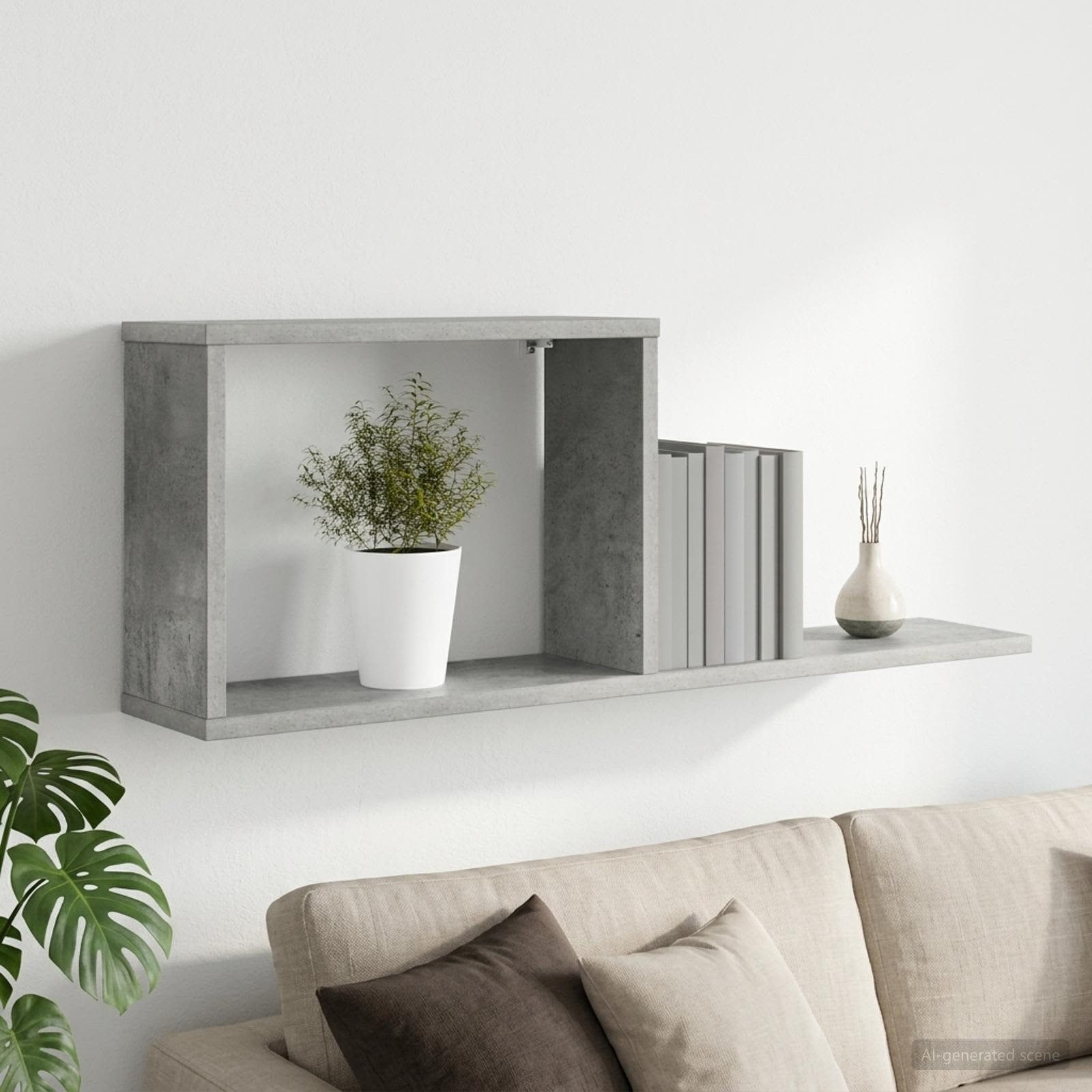 vidaXL Regal Schweberegale Betongrau 80 x 15 x 30 cm Holzwerkstoff, 1-tlg.