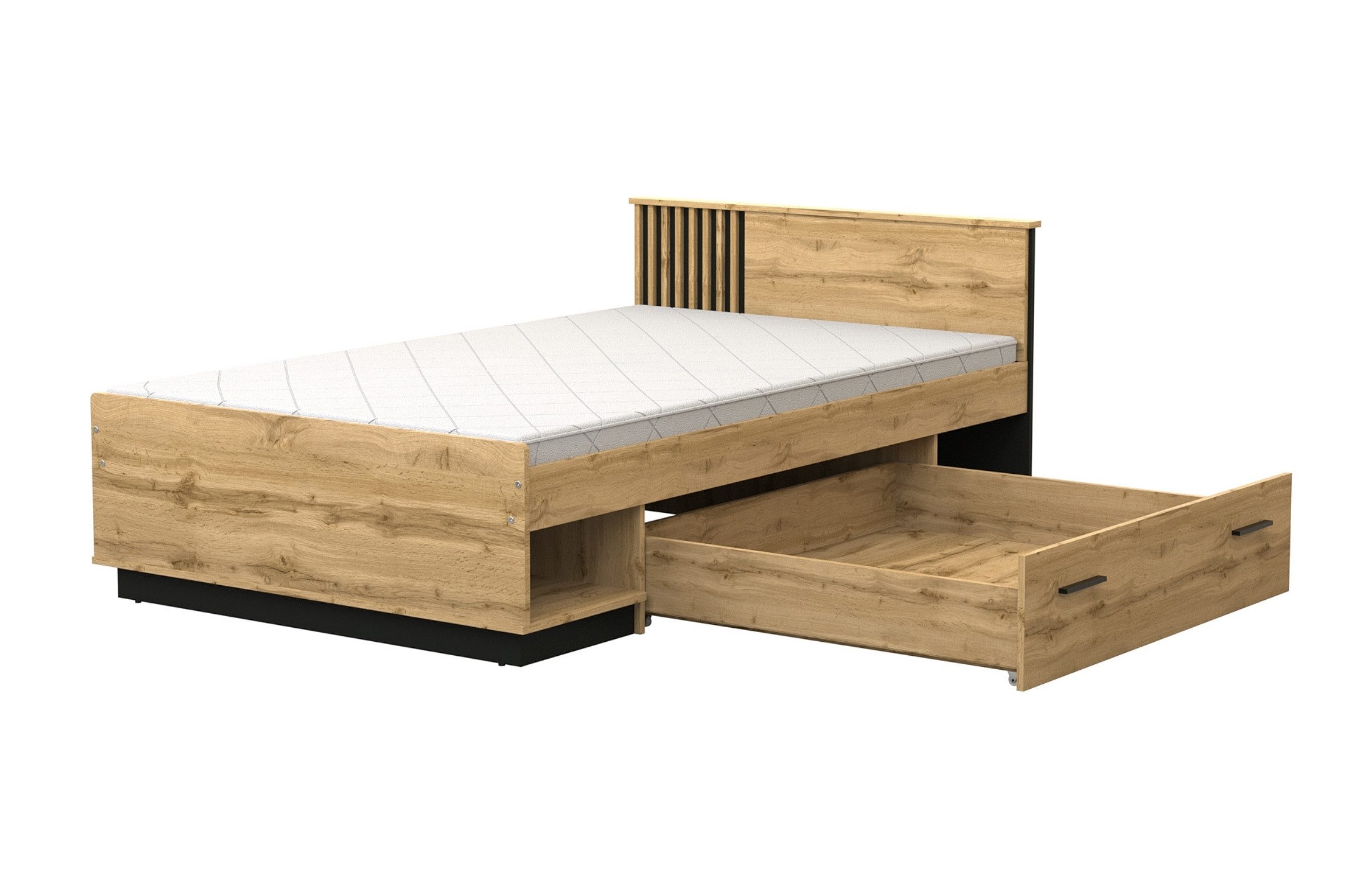 Deine Möbel 24 Jugendbett LAMI 20 Einzelbett 120x200 cm in Wotan Eiche mit schwarzen Lamellen (Ideal für Jugendzimmer, Gästezimmer oder kleinere Schlafzimmer, 1-tlg., LAMI - Kollektion), modernes Bettgestell, Matratze optional