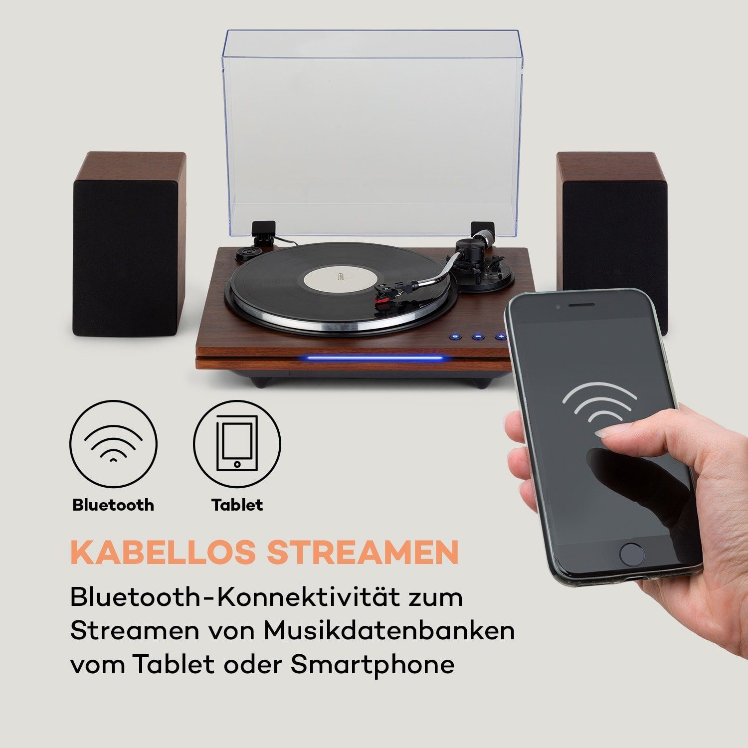 Auna TT-Play PLUS Plattenspieler mit Bluetooth, (Riemenantrieb, Plattenspieler) Schallplattenspieler Lautsprecher Vinyl