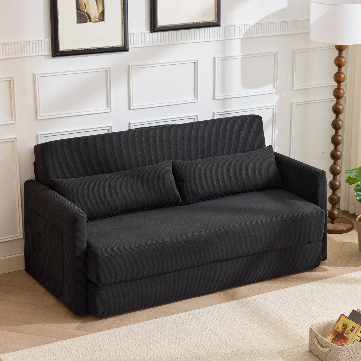 ANYSUN Loungesofa Faltbares Schlafsofa, 2-Sitzer-Couch,das 2-in-1 Klappsofa, Bodensofa-Bett,Cordstoff,mit zwei Lendenkissen, bequemes Cord Bodensofa für Wohnzimmer,Wohnung,kleine Räume