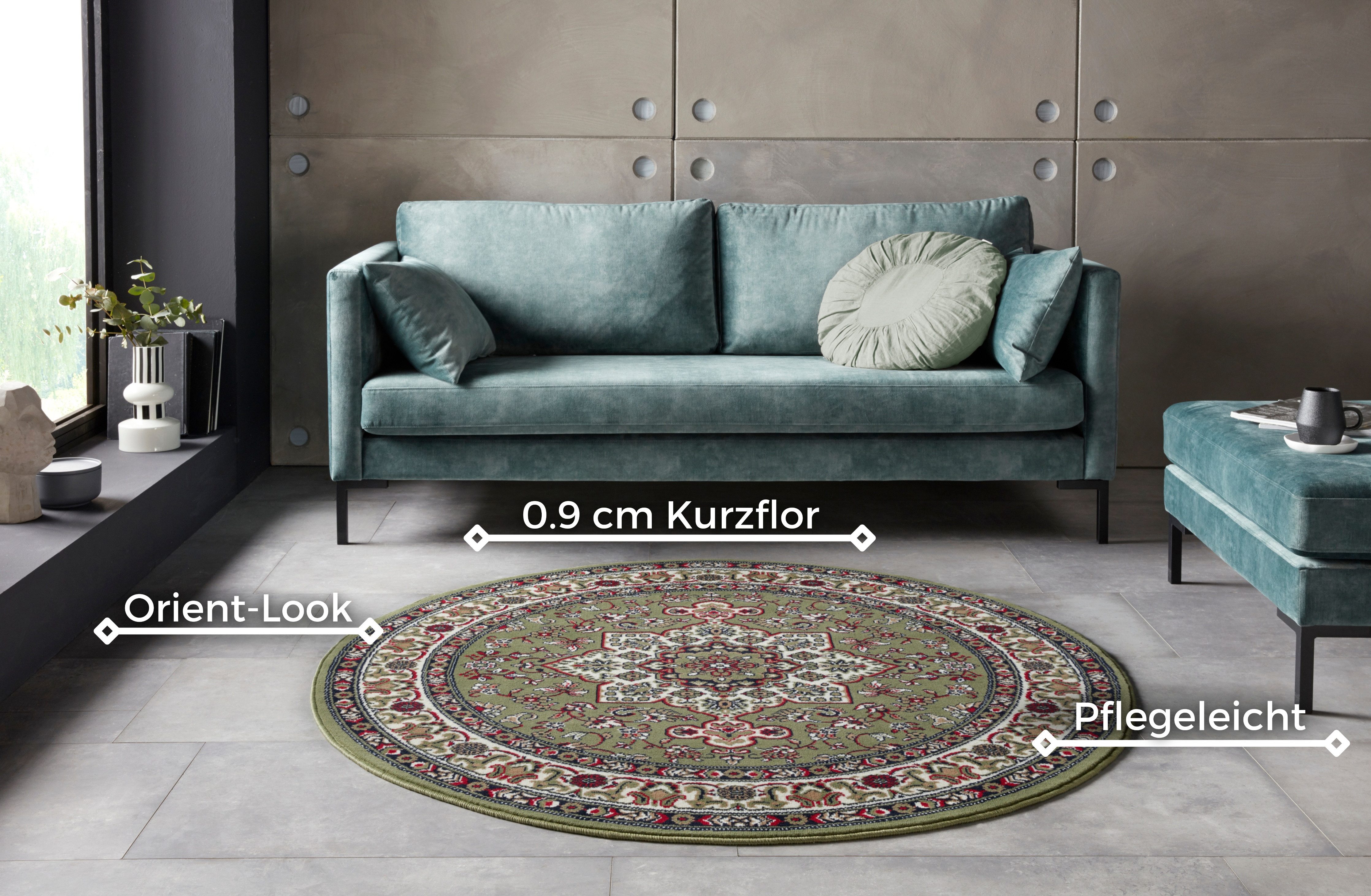 HANSE Home Teppich Parun Täbriz, rund, Höhe: 9 mm, Kurzflor, Orient, Teppich, Vintage, Esszimmer, Wohnzimmer, Flur