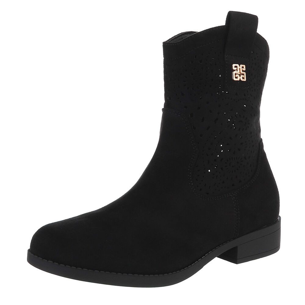 Ital-Design Damen Stiefelette mit elegantem Design und hohem Komfort Sommerboots (91154466) Blockabsatz Flache Stiefeletten in Schwarz