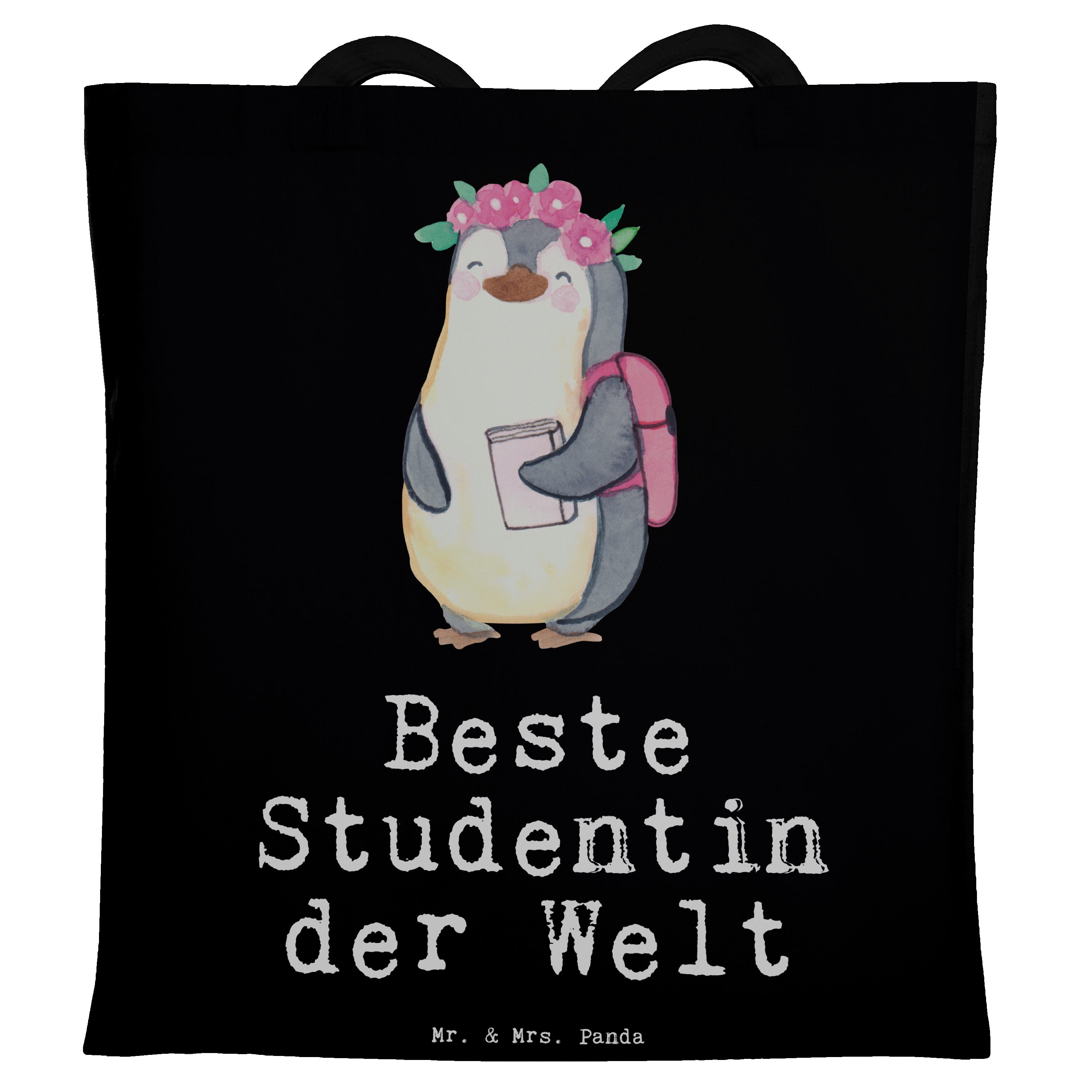 Mr. & Mrs. Panda Tragetasche Pinguin Beste Studentin der Welt - Schwarz - Geschenk, Einkaufstasche (1-tlg)