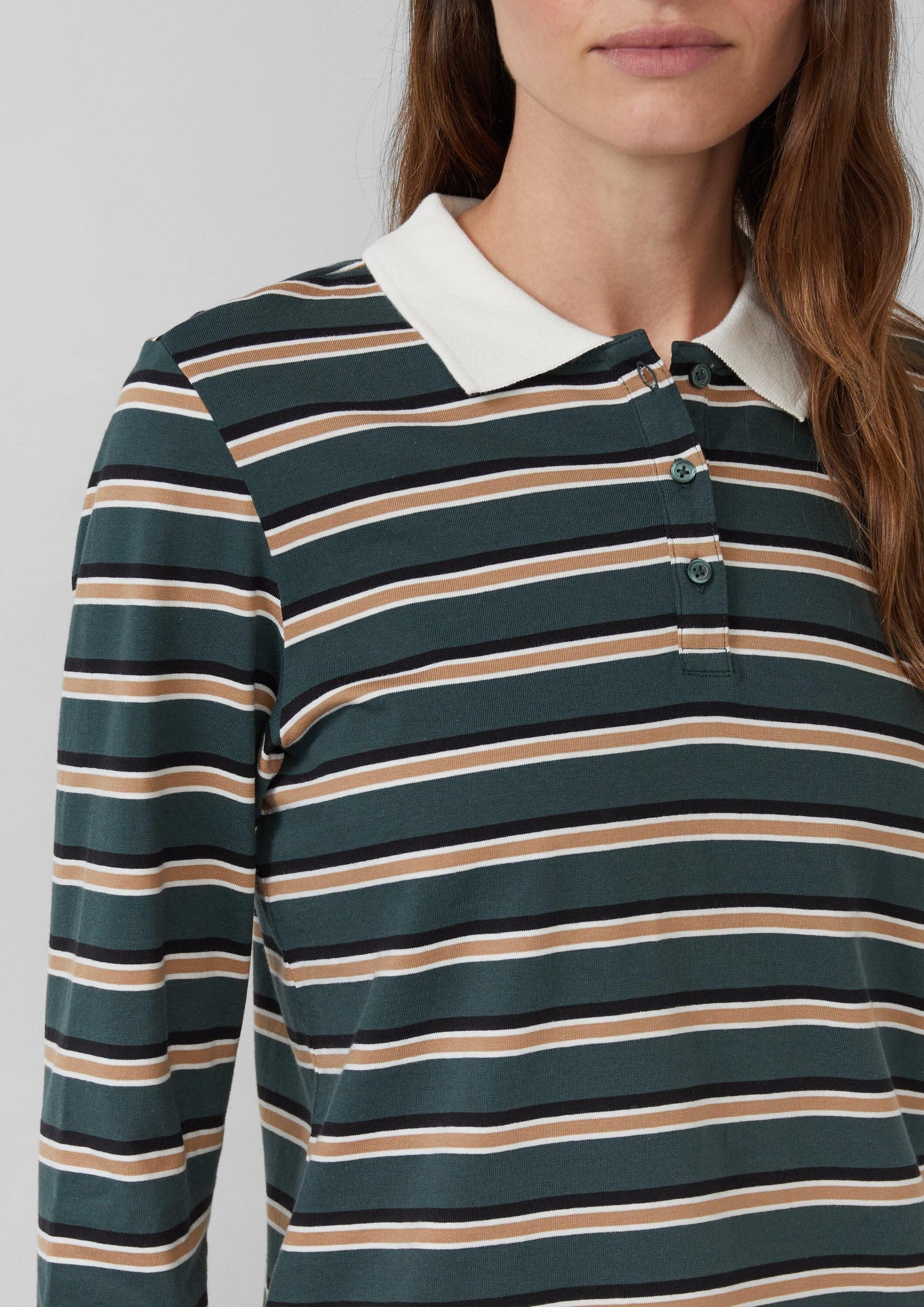 s.Oliver Langarmshirt Polo-Shirt Langarm-Poloshirt mit Streifen