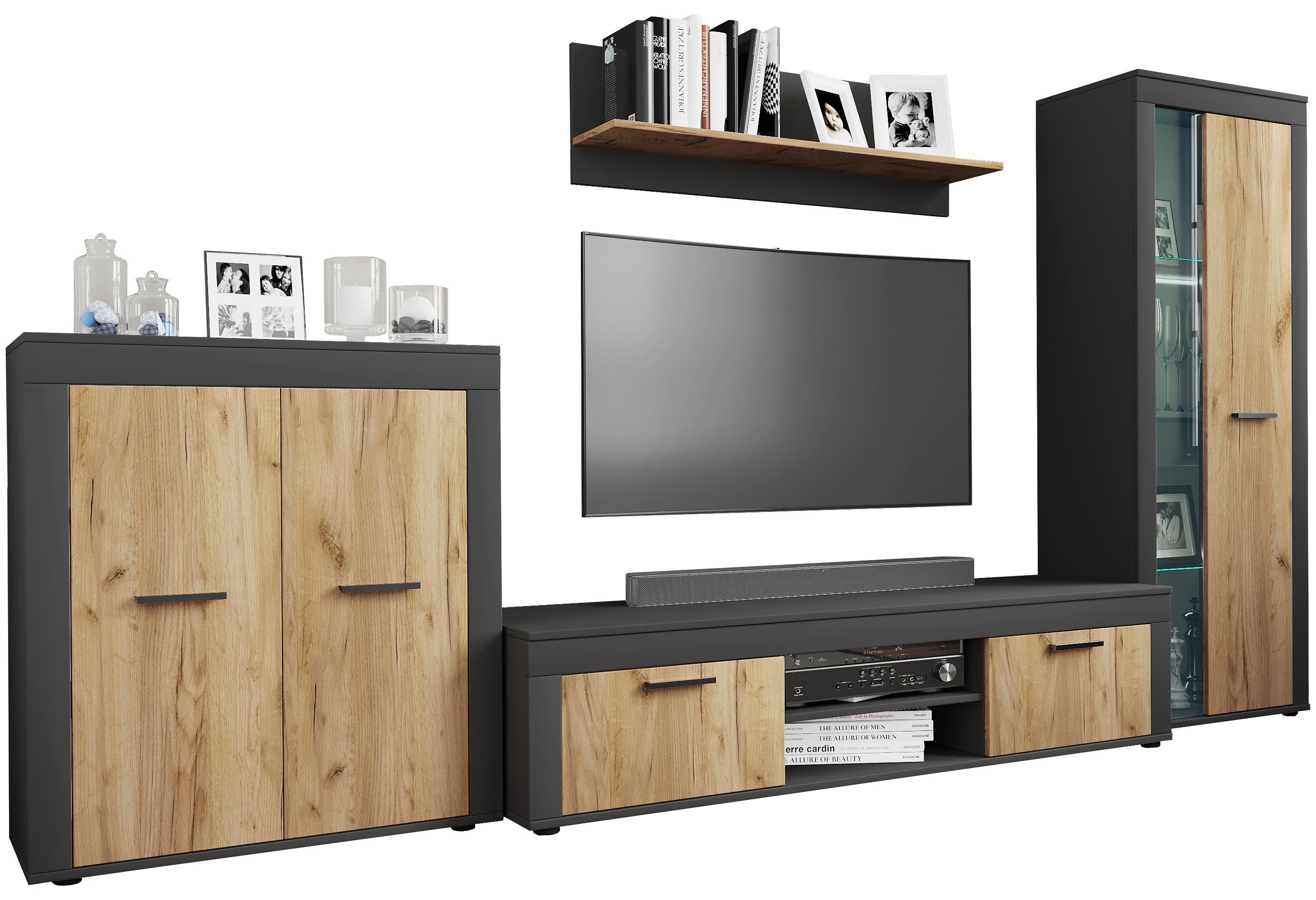 VCM TV-Board 4 tlg Schrankwand Möbel Set Wohnwand Usilo XL