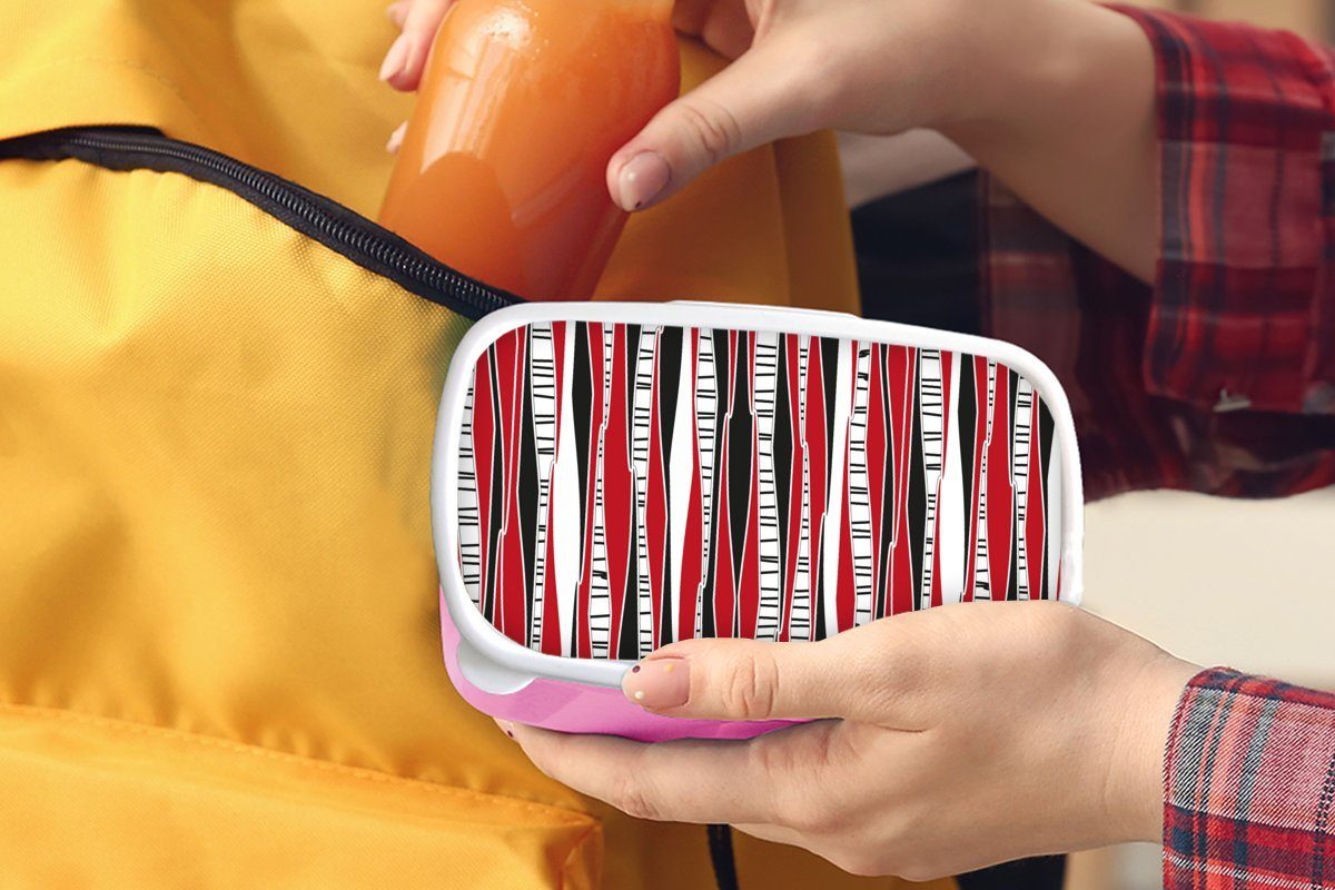 MuchoWow Lunchbox Rot - Muster (2-tlg), - Brotbox Kunststoff Brotdose Kinder, für Kunststoff, Erwachsene, rosa Mädchen, Snackbox, Baum