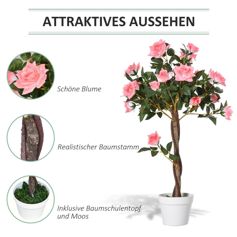 Kunstbaum mit Blüten 90 cm, künstlicher Blumenbaum, Kunstpflanze im Topf, FANNOU, Rosenbaum mit weißen Rosen für Zuhause Büro, Zimmerpflanze Dekopflanze