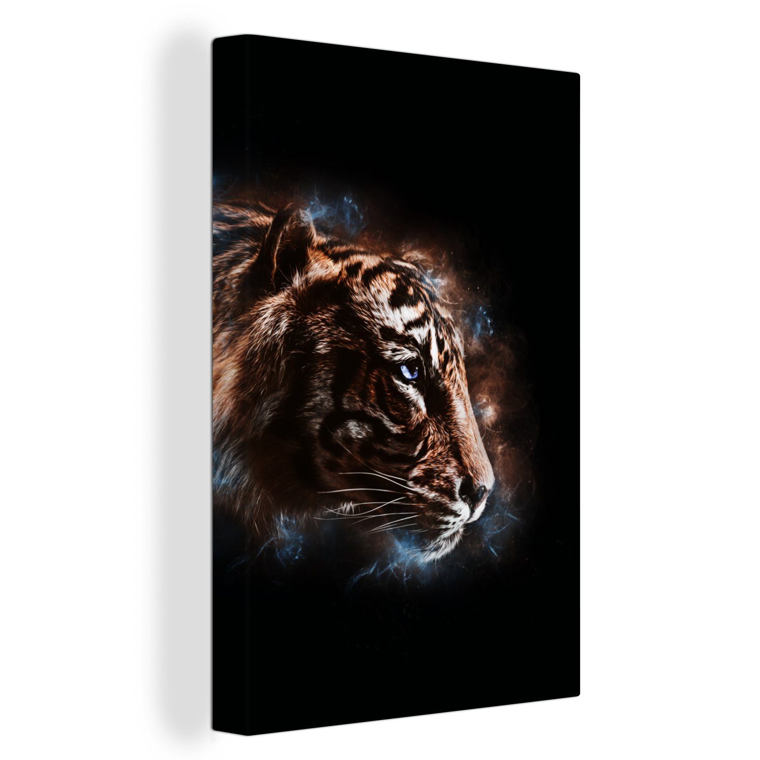 OneMillionCanvasses® Leinwandbild Tiger - Magie - Schwarz, (1 St), Leinwandbild fertig bespannt inkl. Zackenaufhänger, Gemälde, 20x30 cm