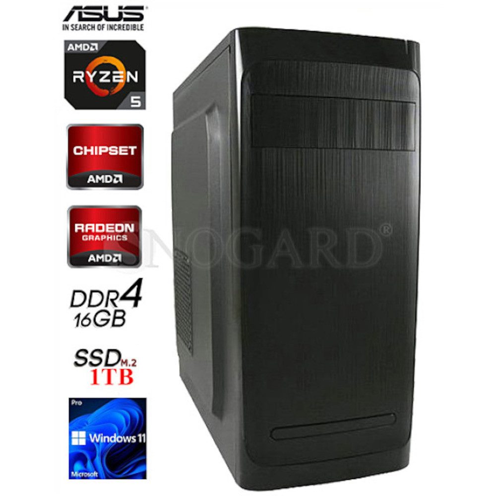 Snogard PC OfficeLine R5-5600G 16GB 1TB-M2 DVD W11P Business-PC (AMD Ryzen 5 5600G, AMD Radeon Graphics, Luftkühlung)