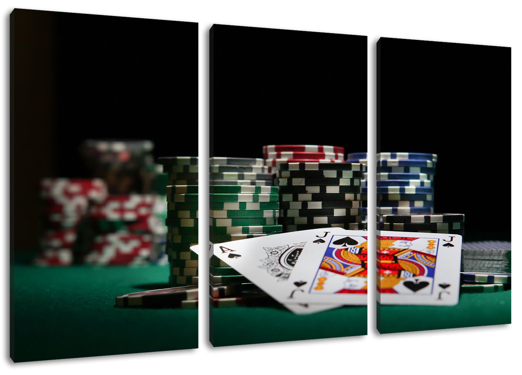 Pixxprint Leinwandbild Pokertisch Las Vegas, Pokertisch Las Vegas 3Teiler (120x80cm) (1 St), Leinwandbild fertig bespannt, inkl. Zackenaufhänger