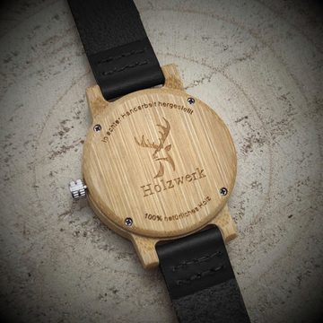 Holzwerk Quarzuhr LIL TORI BLACK Kinder Leder & Holz Armband Uhr, Pferd Motiv, schwarz