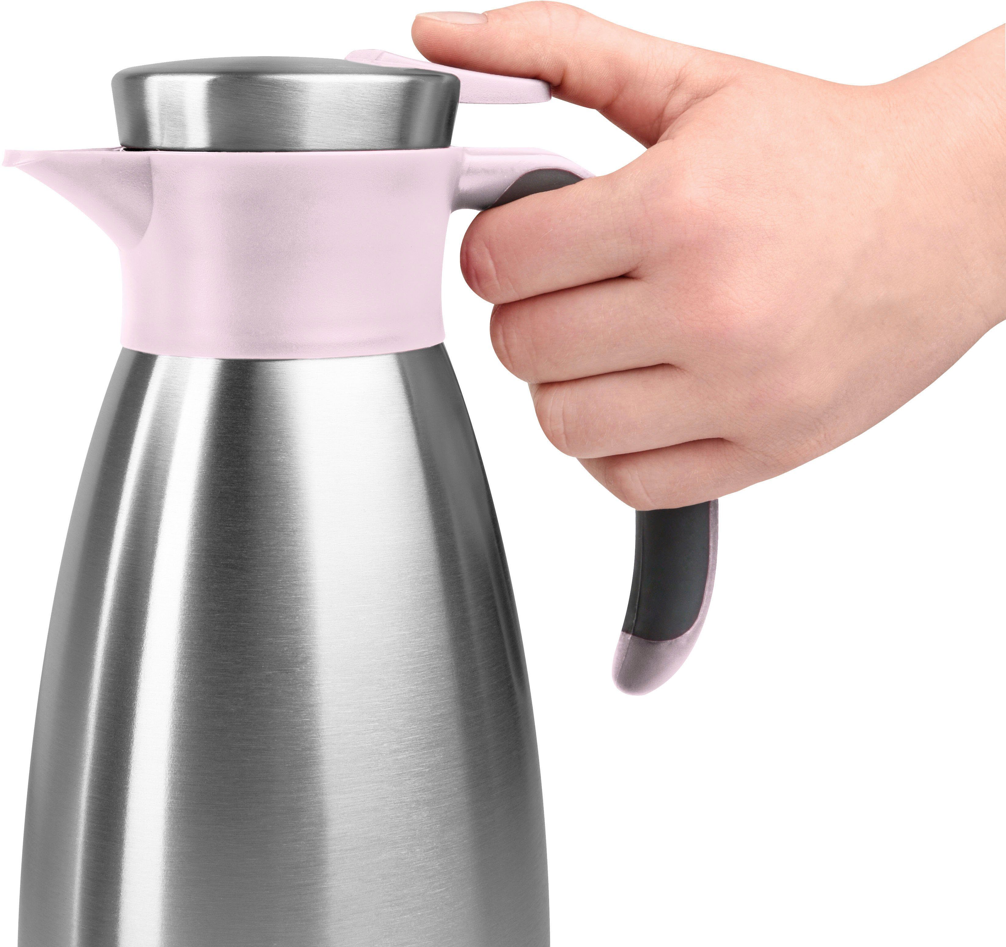 Emsa Isolierkanne Soft Grip, 1,5 l, (1-St), Quick Tip Verschluss, rutschfester Halt, 12 h heiß, 24 h kalt