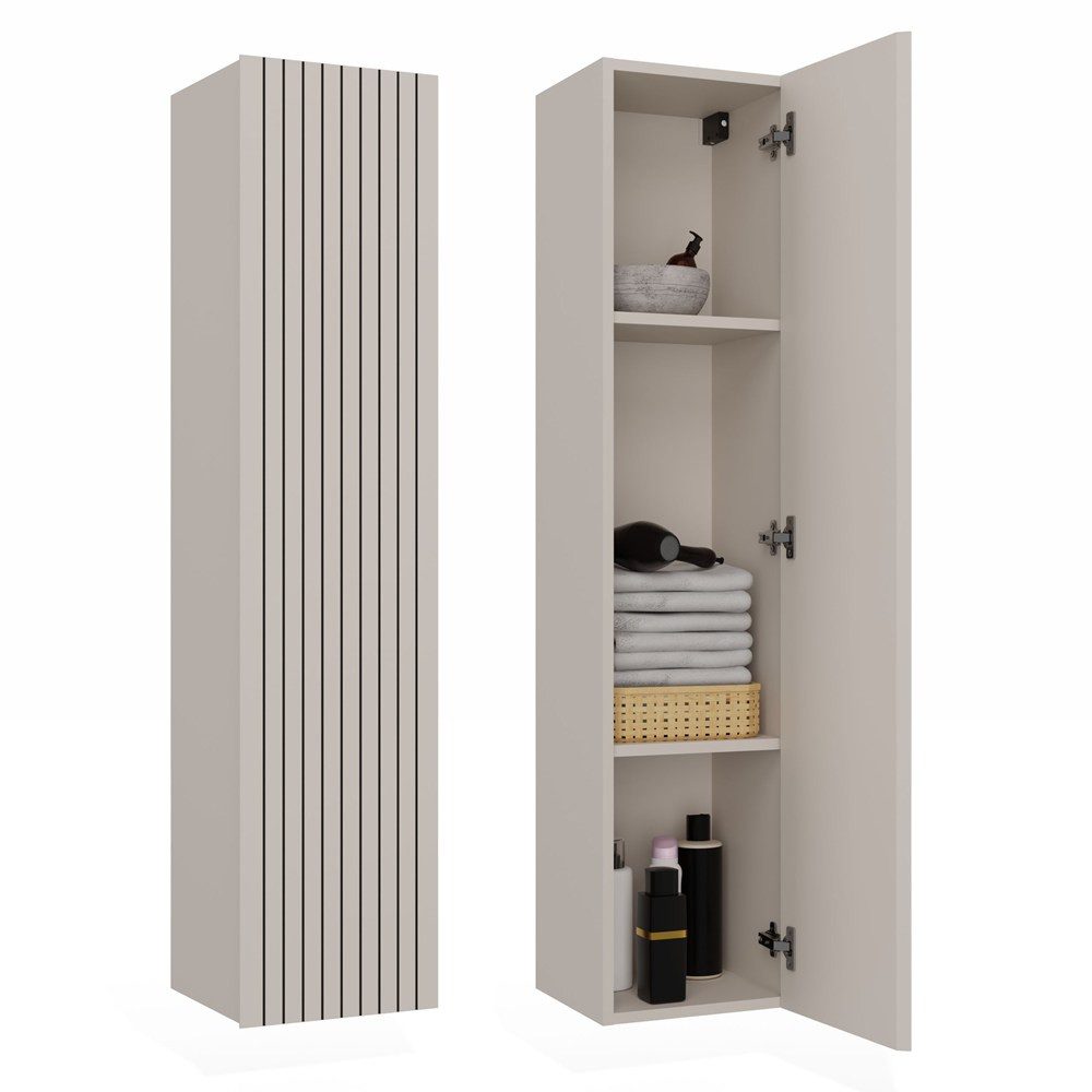 MAGOWA Badkommode Hängeschrank Bad – moderner Wandschrank mit Riffelfront & Staurau (Höhe: 135 cm - Breite: 31 cm - Tiefe: 29,5 cm), hängender Badschrank - langlebig und ideal für den täglichen Gebrauch