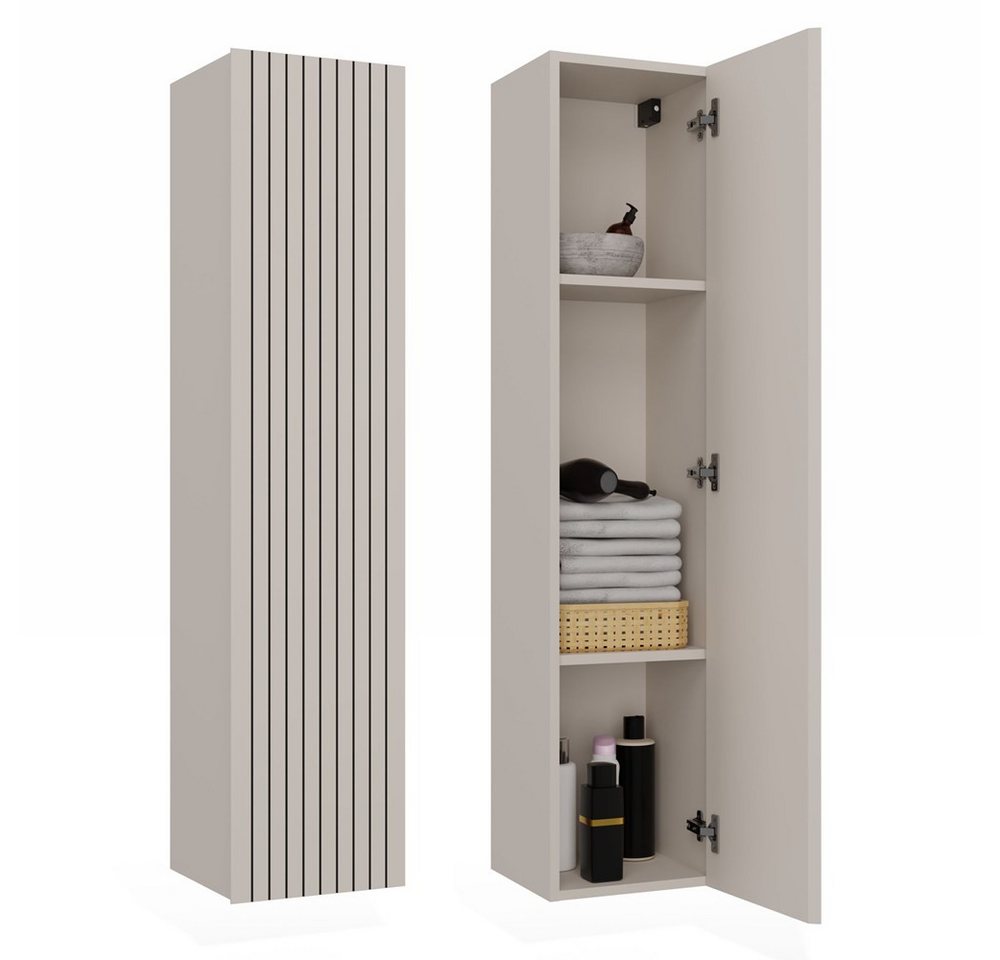 MAGOWA Badkommode Hängeschrank Bad – moderner Wandschrank mit Riffelfront & Staurau (Höhe: 135 cm - Breite: 31 cm - Tiefe: 29,5 cm), hängender Badschrank - langlebig und ideal für den täglichen Gebrauch