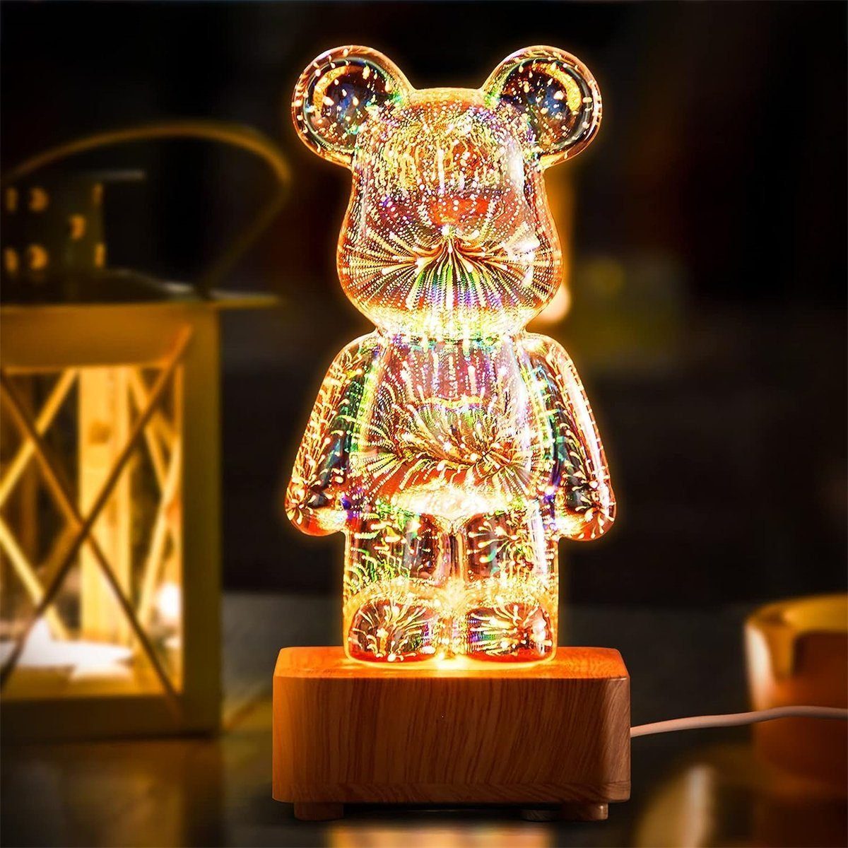 Dekolicht Nachtlicht, Bärenatmosphärenlicht,buntes Bären-dekoratives Romantisches in LED Variables Valentinstagsgeschenk Bären-Nachtlicht 3D-Feuerwerk-Bärenlampe, Farben, 8 Gontence