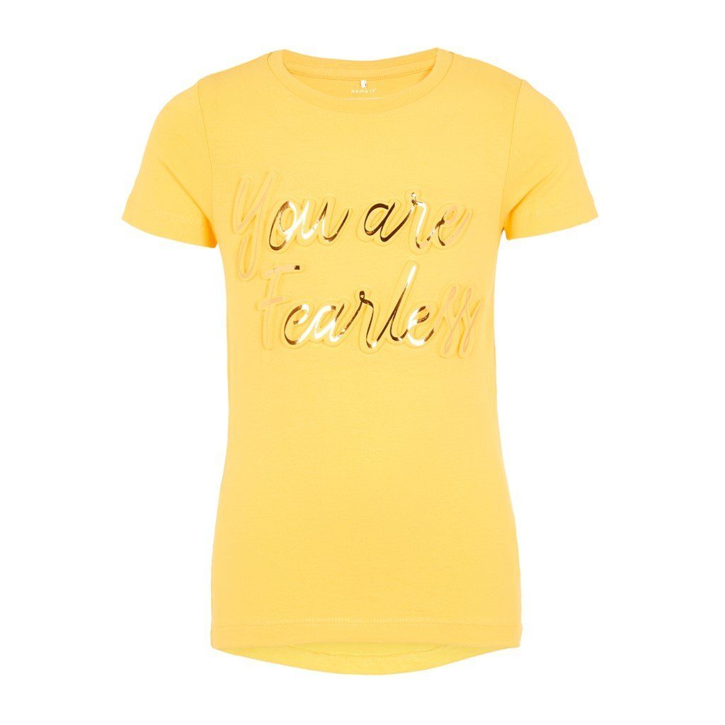 Name It T-Shirt Name It Mädchen Shirt mit Metallic-Print in gelb (1-tlg) mit Frontprint