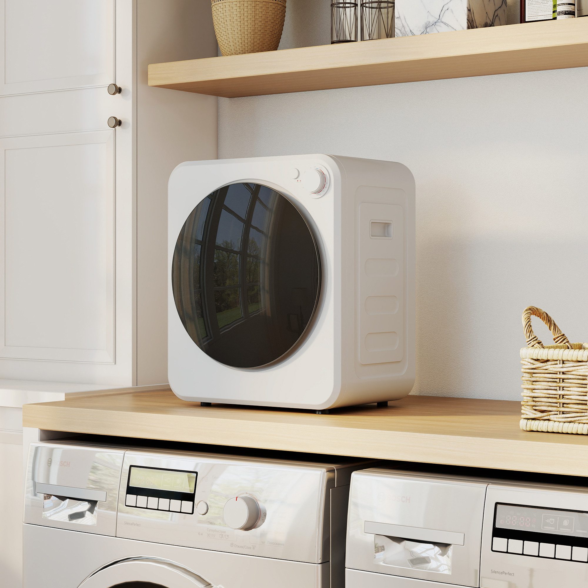 HOMCOM Waschtrockner B61-018V90WT, 4 kg, für Kleidung, Wohnmobile, Wohnheime, Zuhause, 48 x 44 x 57 cm, Weiß