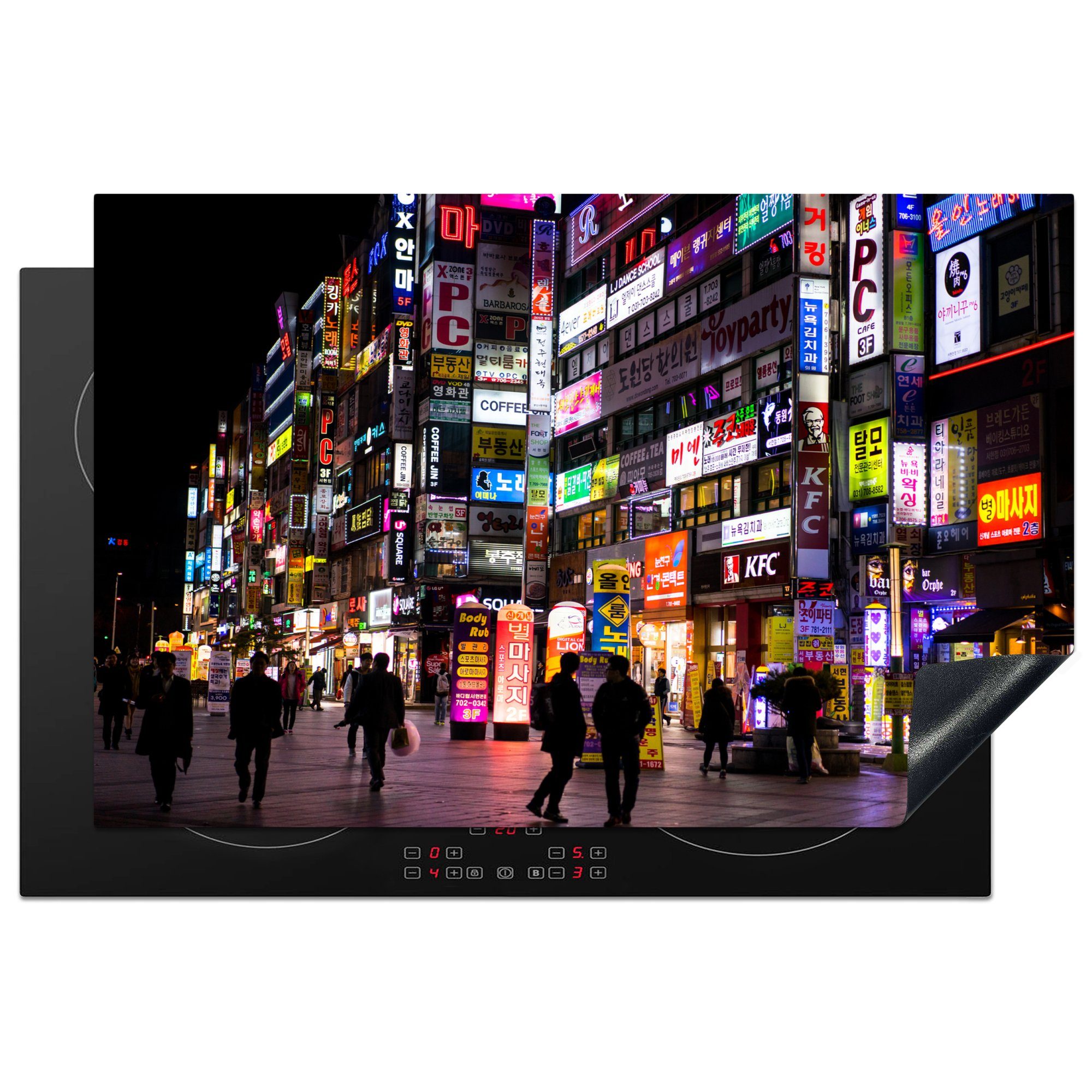 Japans größte Marke MuchoWow Herdblende-/Abdeckplatte Nacht - die (1 tlg), Ceranfeldabdeckung Induktionskochfeld - Vinyl, cm, Straße, Seoul für Schutz 81x52 küche