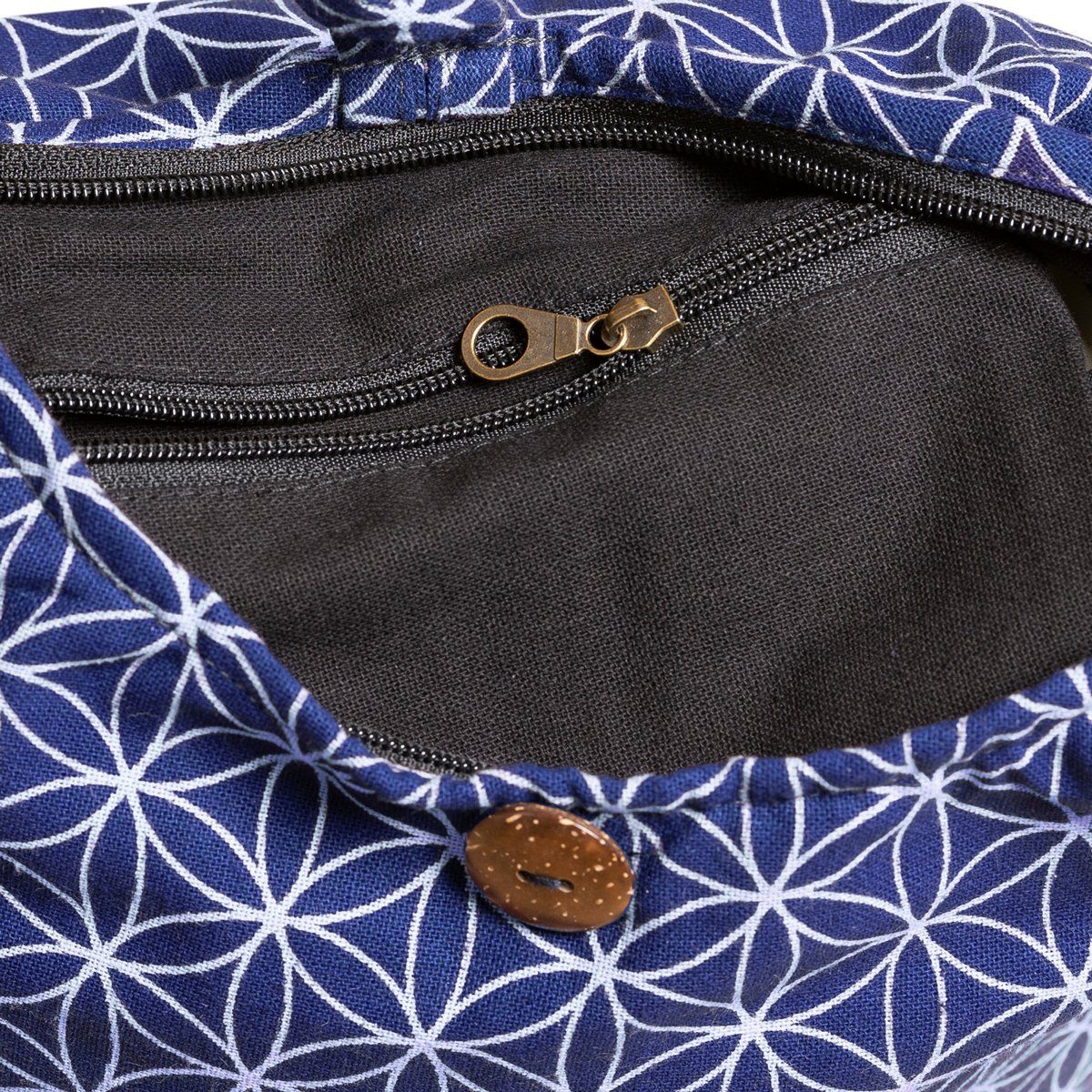 PANASIAM Schultertasche Geometrix Schulterbeutel praktische Wickeltasche Beuteltasche Umhängetasche, blau In aus Größen auch geeignet als und Handtasche 100% 2 Lebensblume Baumwolle