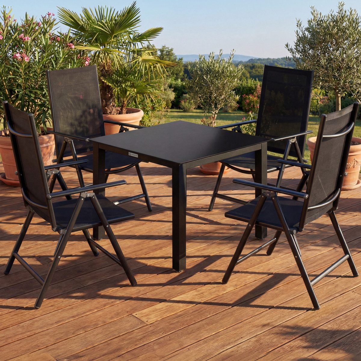 Casaria Garten-Essgruppe Bern, (5-tlg), Aluminium 5mm Sicherheitsglas Stühle Klappbar Verstellbar Wetterfest