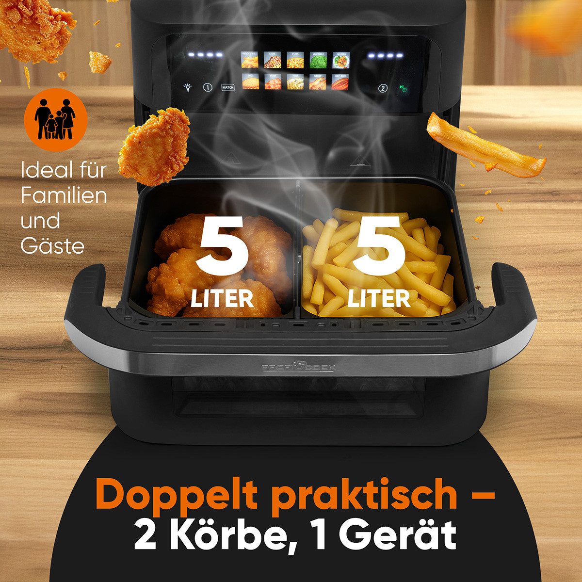 ProfiCook Heißluftfritteuse PC-FR 1313 H, XXL Heißluftfritteuse, 10L, Öl und Fettfrei