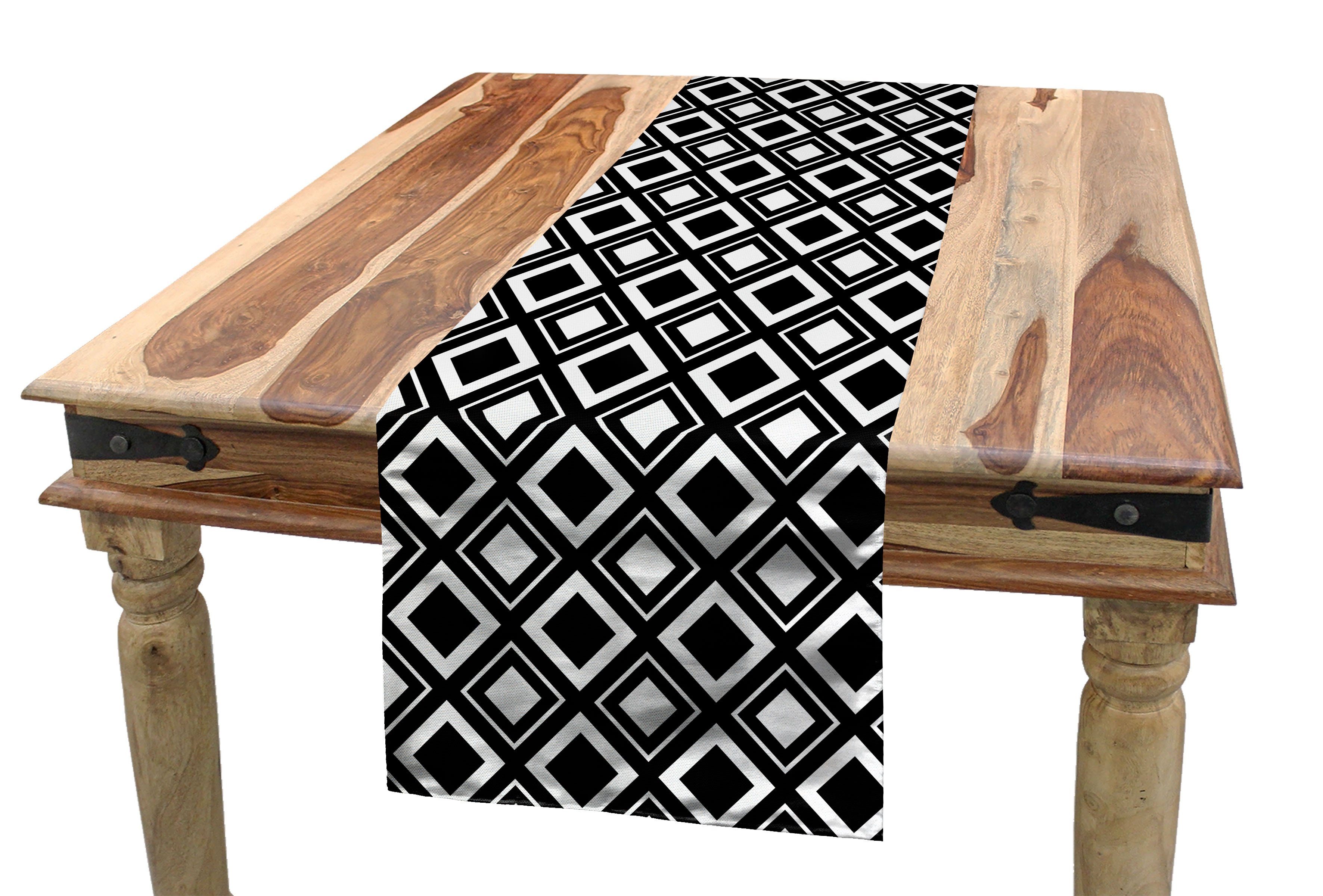 Squares Schwarz Tischläufer Abakuhaus Moderne Esszimmer Dekorativer Tischläufer, weiß und Küche Rechteckiger