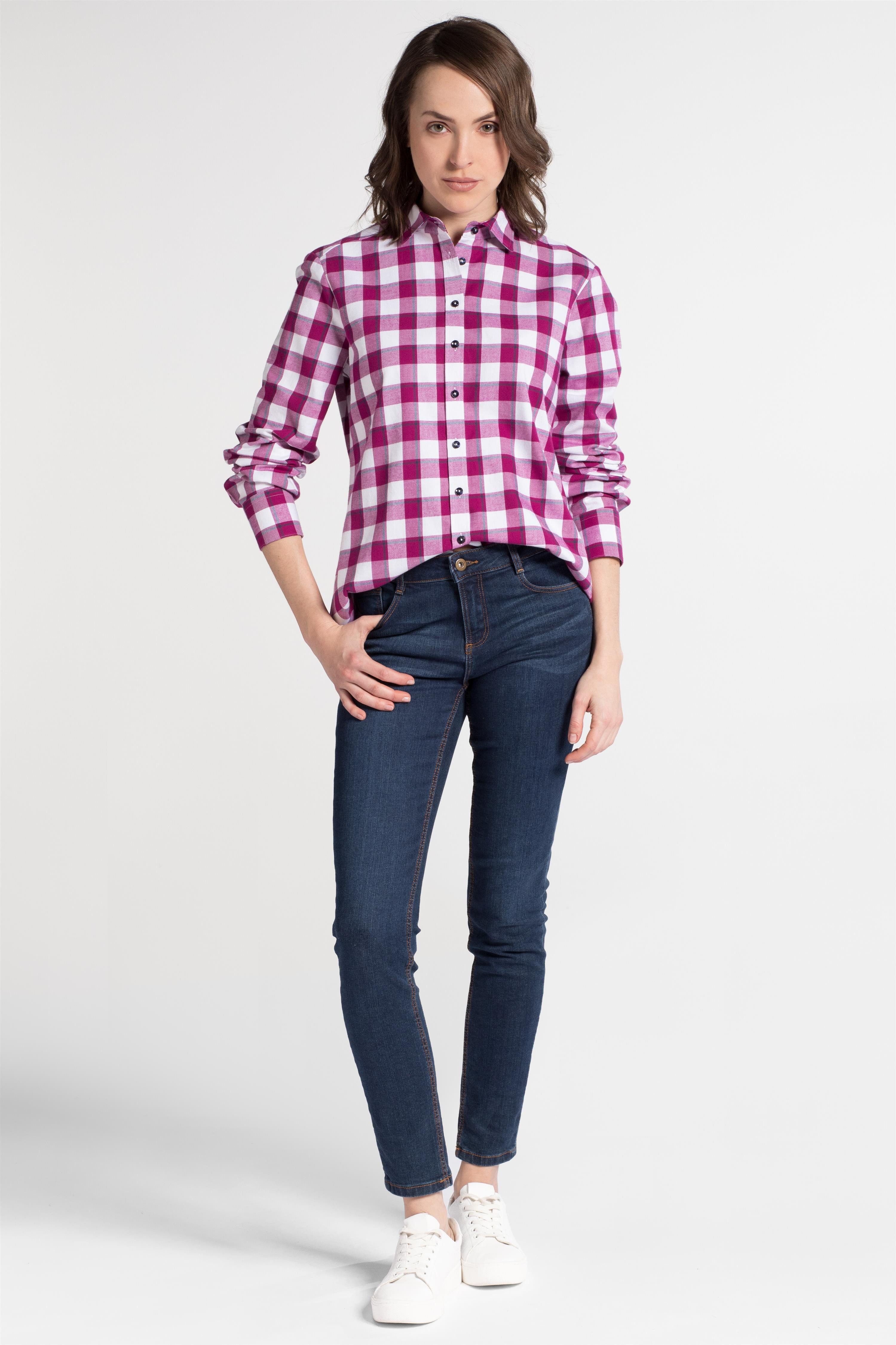 Eterna Blusentop ETERNA MODERN CLASSIC Langarm Flannel Bluse weiß-lila kariert 6266