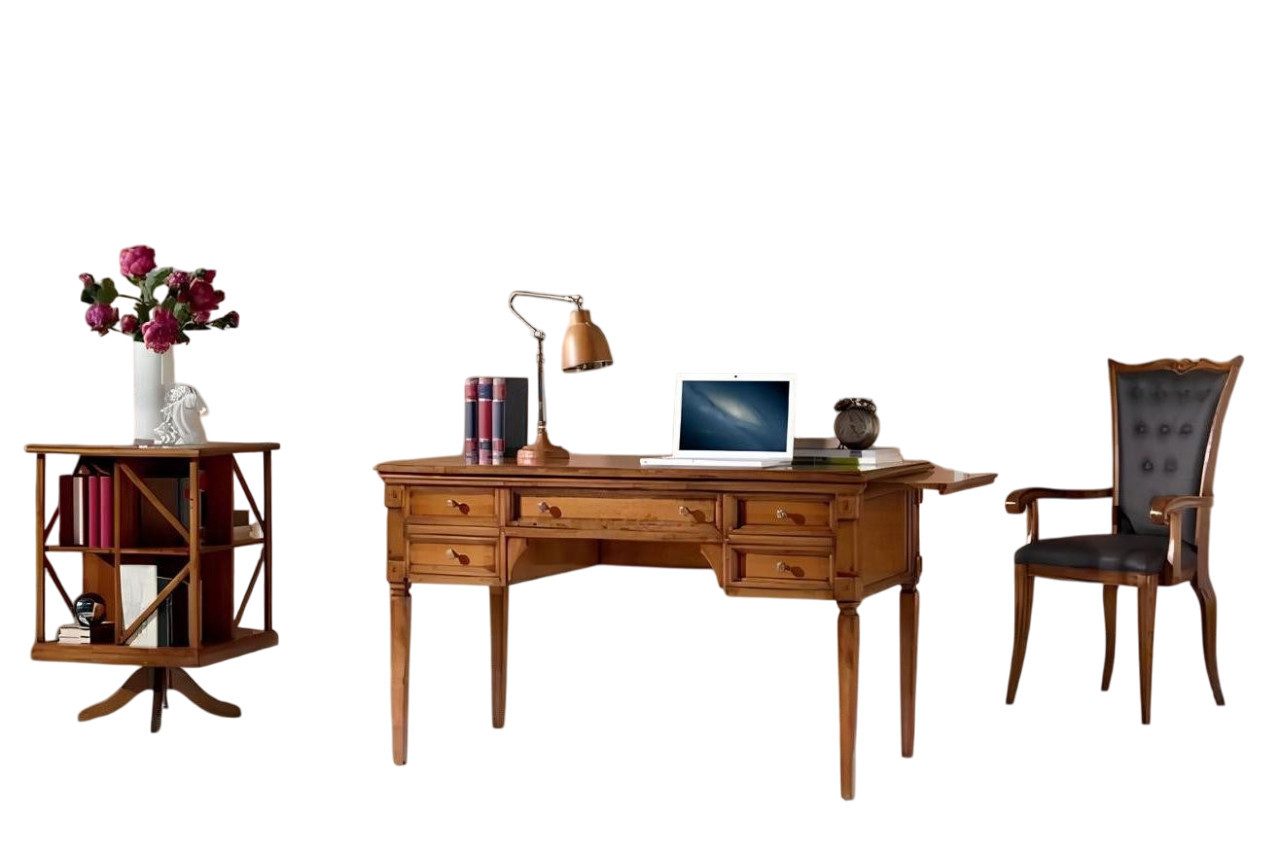 Xlmoebel Büromöbel-Set Klassisches Büro-Ensemble aus Holz mit Schreibtisch und Regal, (1-tlg., Set 3 tlg.(Schreibtisch + Bücherregal + Sessel), Hergestellt in Europa