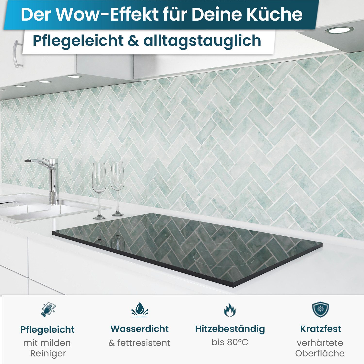 danario Küchenrückwand Folie selbstklebend - Matt - Spritzschutz Küche - versteift & robust