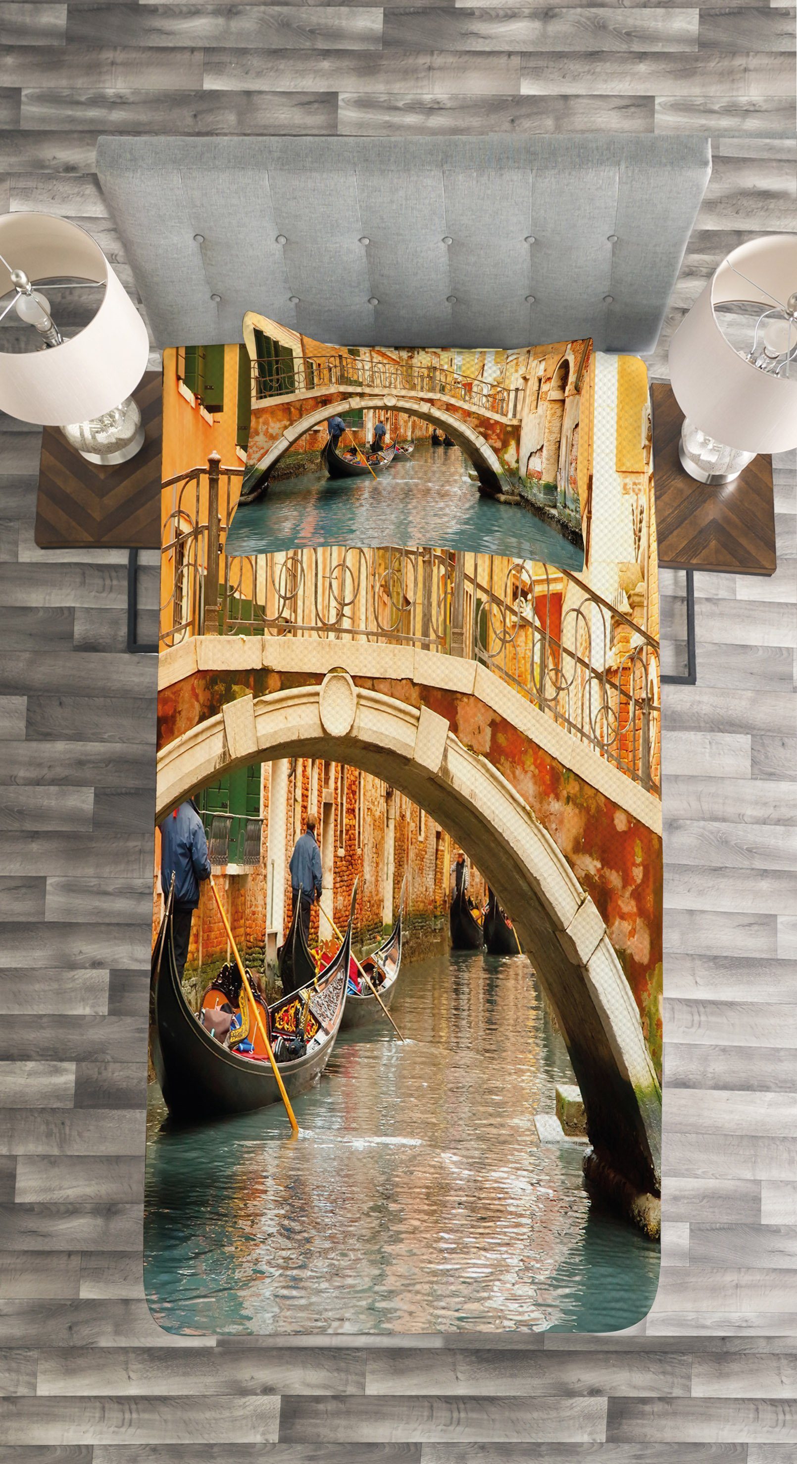Venedig Abakuhaus, Gondel Set Brücke Waschbar, Tagesdecke mit Kissenbezügen