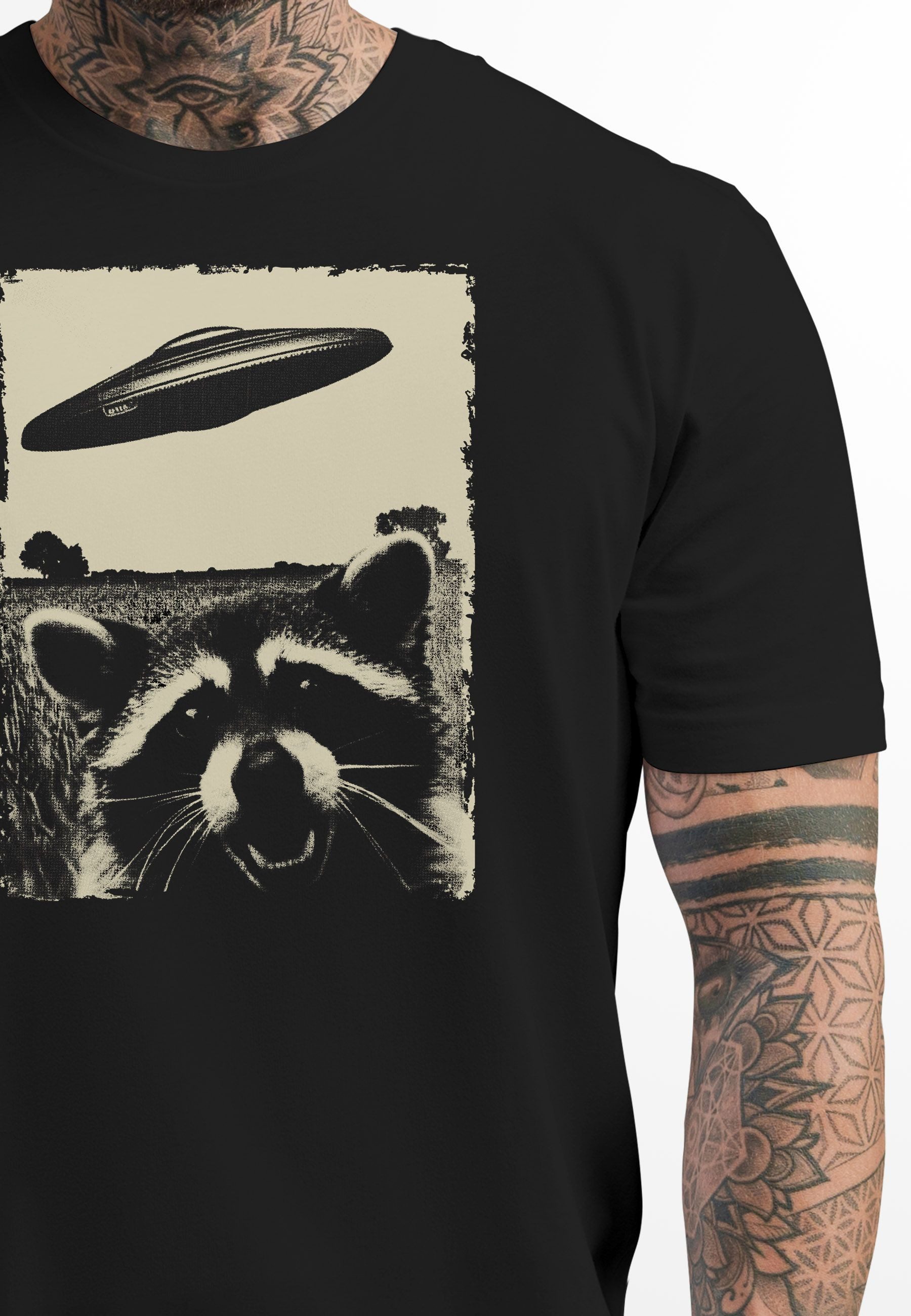 Neverless Print-Shirt Herren T-Shirt UFO Waschbär Aliens Fotodruck Printshi günstig online kaufen