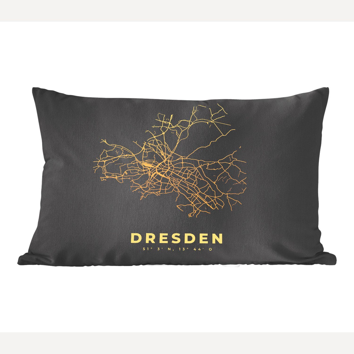 MuchoWow Dekokissen Dresden - Gold - Stadtplan - Karte, Wohzimmer Dekoration, Zierkissen, Dekokissen mit Füllung, Schlafzimmer