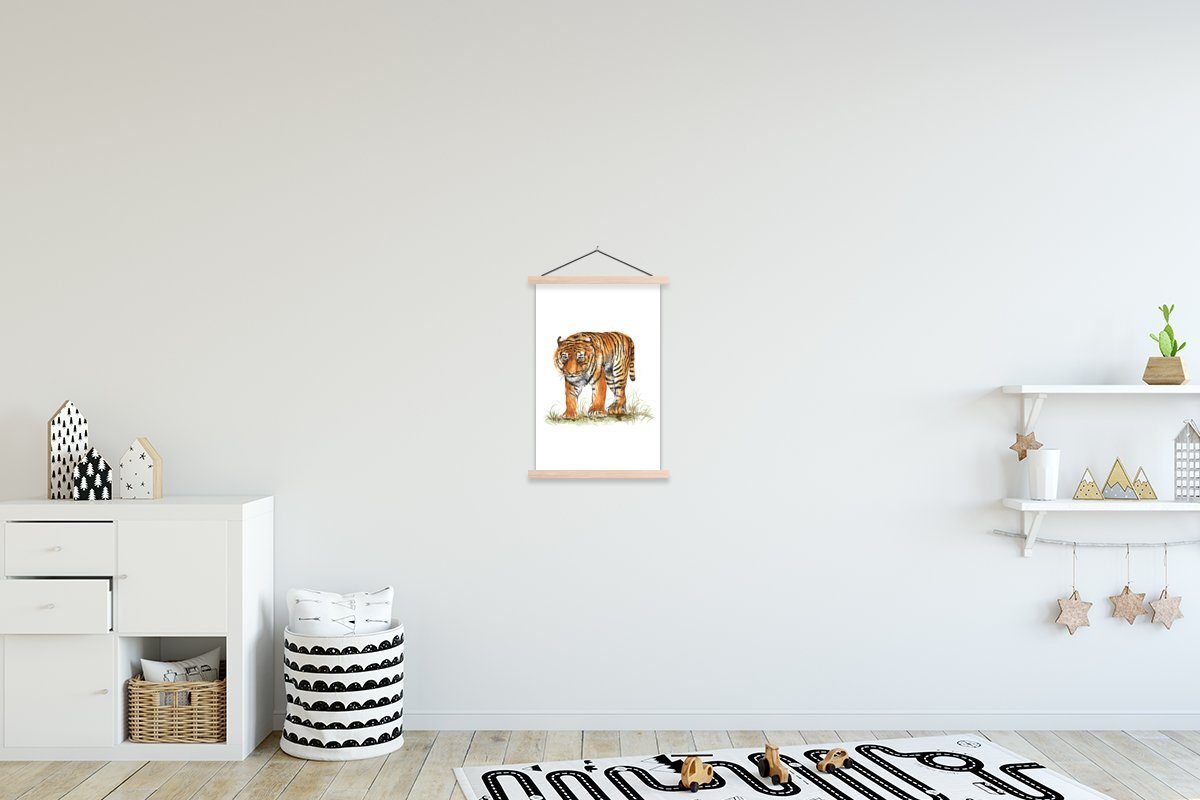 MuchoWow Poster Tiger - Kopf - Gras, (1 St), Posterleiste, Textilposter für Wohnzimmer, Bilderleiste, Magnetisch