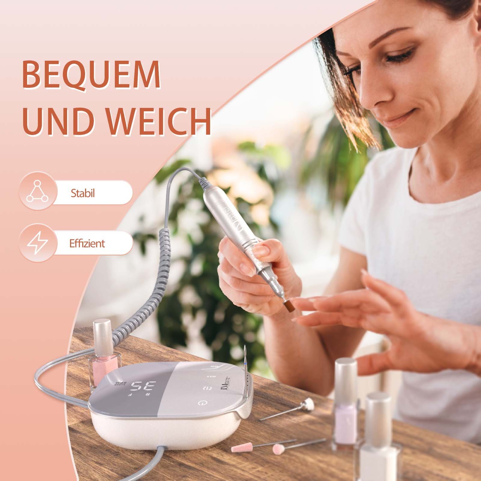 JCMaster Maniküre-Pediküre-Set TouchPro+ Nagelfräser 35000RPM mit Aufsätze Bits, Profi Nagel Fräsmaschine für Gelnägel, Acrylnägel, Kunstnägel