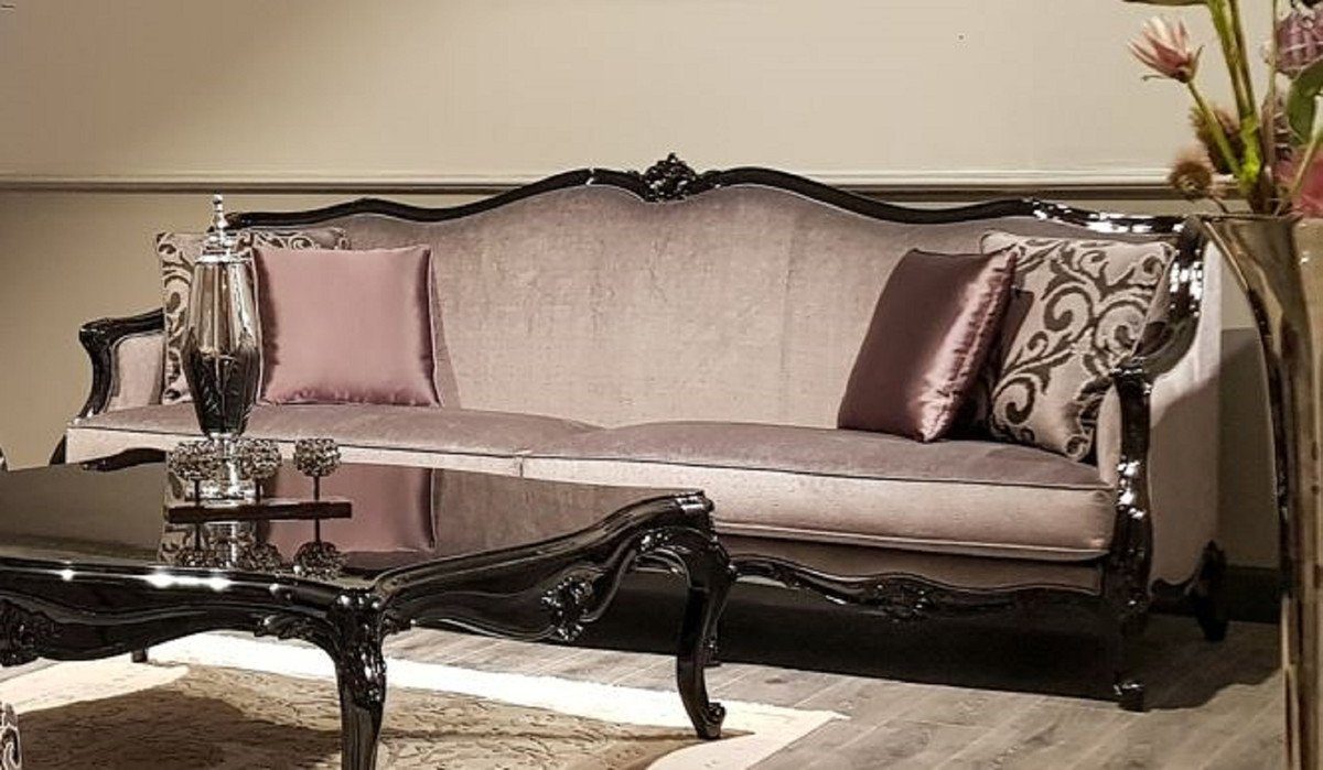 Casa Padrino Sofa Luxus Barock Sofa Rosa / Schwarz - Prunkvolles Wohnzimmer Sofa - Barock Wohnzimmer Möbel - Luxus Qualität