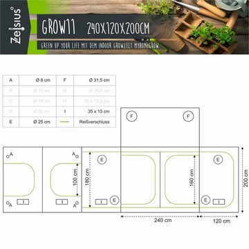 Zelsius Gewächshaus Grow Tent 240 x 120 x 200 cm grau/schwarz Pflanzenzucht Indoor