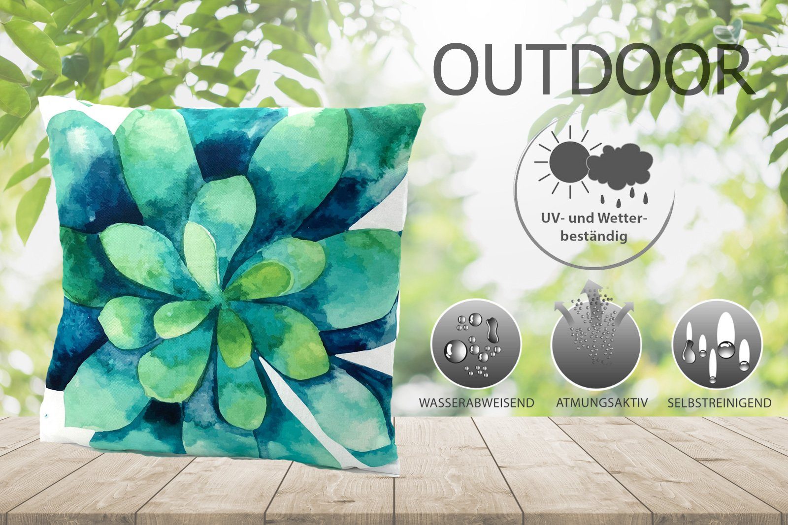 heimtexland Dekokissen Outdoorkissen Garten Deko Outdoor Kissen gefüllt, Lotus Effekt, schmutz- und wasserabweisend, inkl. Füllung