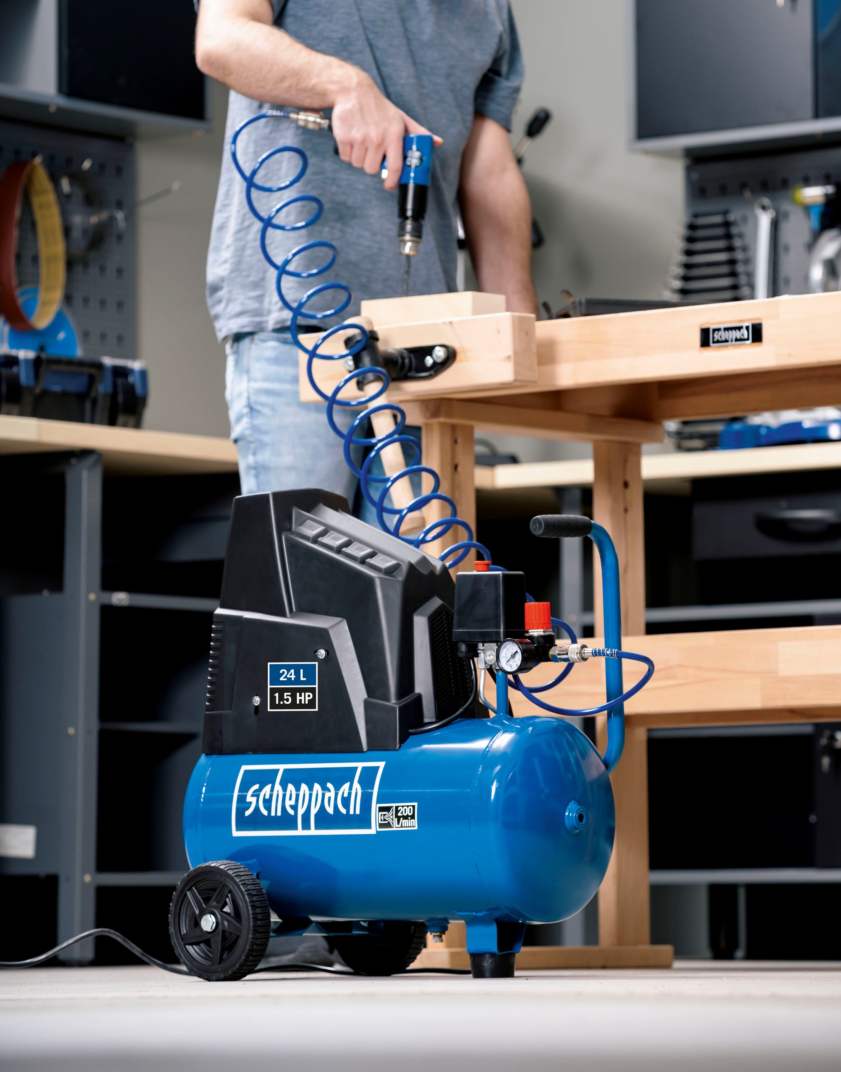 Scheppach Kompressor HC30ox, max. 8 bar, 24 l, 1100W, 200l/min, ölfrei günstig online kaufen
