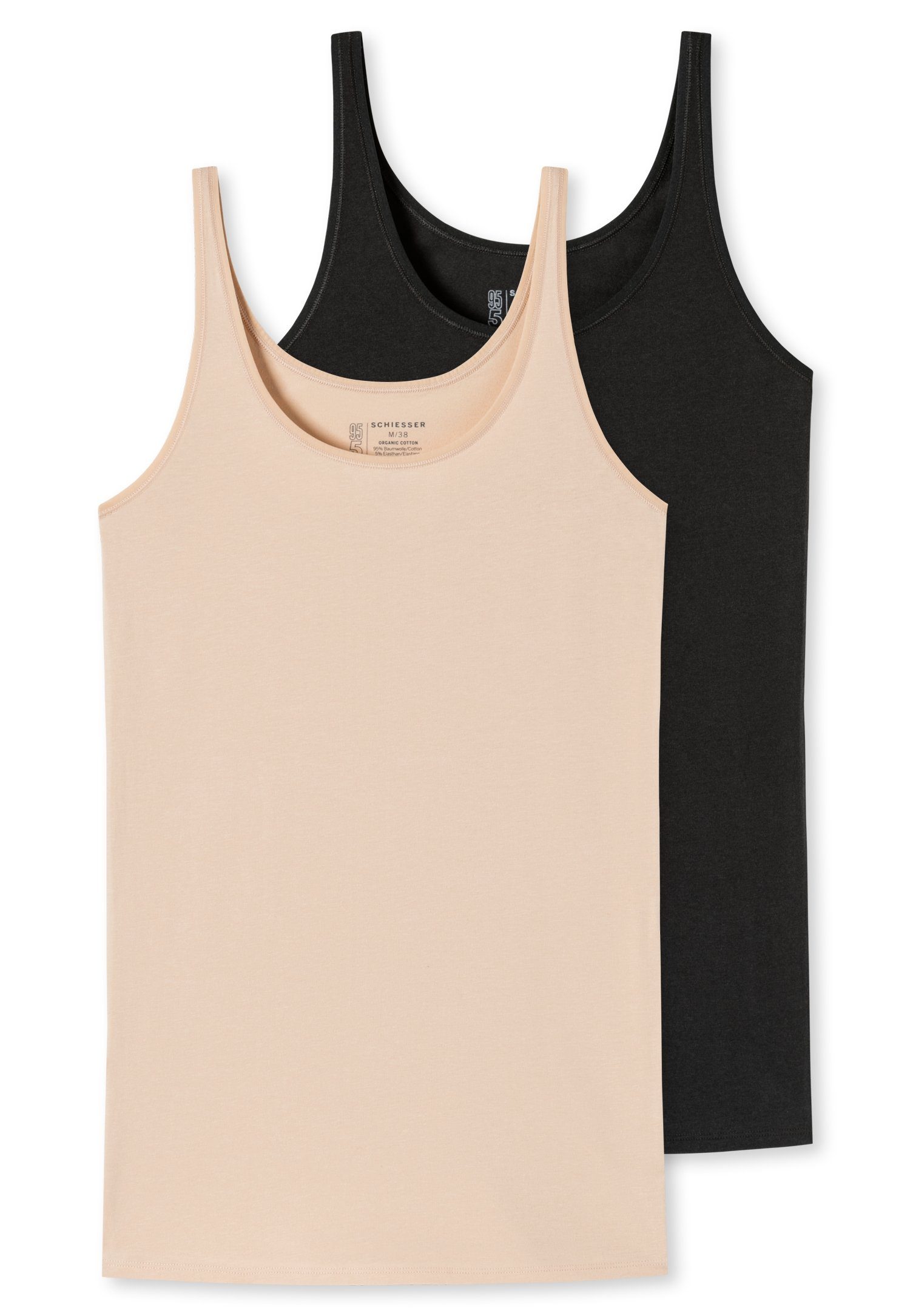 Schiesser schwarz/sand Unterhemd mit (2er-Pack) Single-Jersey-Qualität elastischer