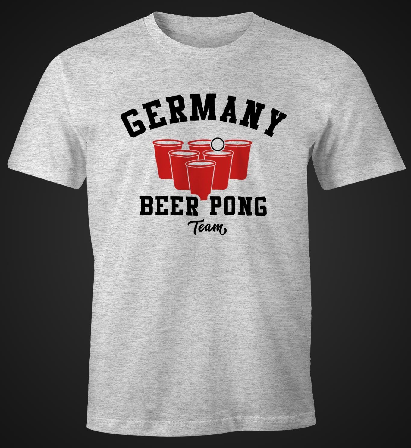 Moonworks® Print Fun-Shirt Herren grau Bier Team Germany mit MoonWorks Print-Shirt Pong Beer T-Shirt
