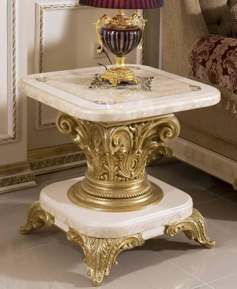 Casa Padrino Beistelltisch Luxus Barock Beistelltisch Weiß / Beige / Gold - Prunkvoller Massivholz Tisch im Barockstil - Barock Möbel - Edel & Prunkvoll